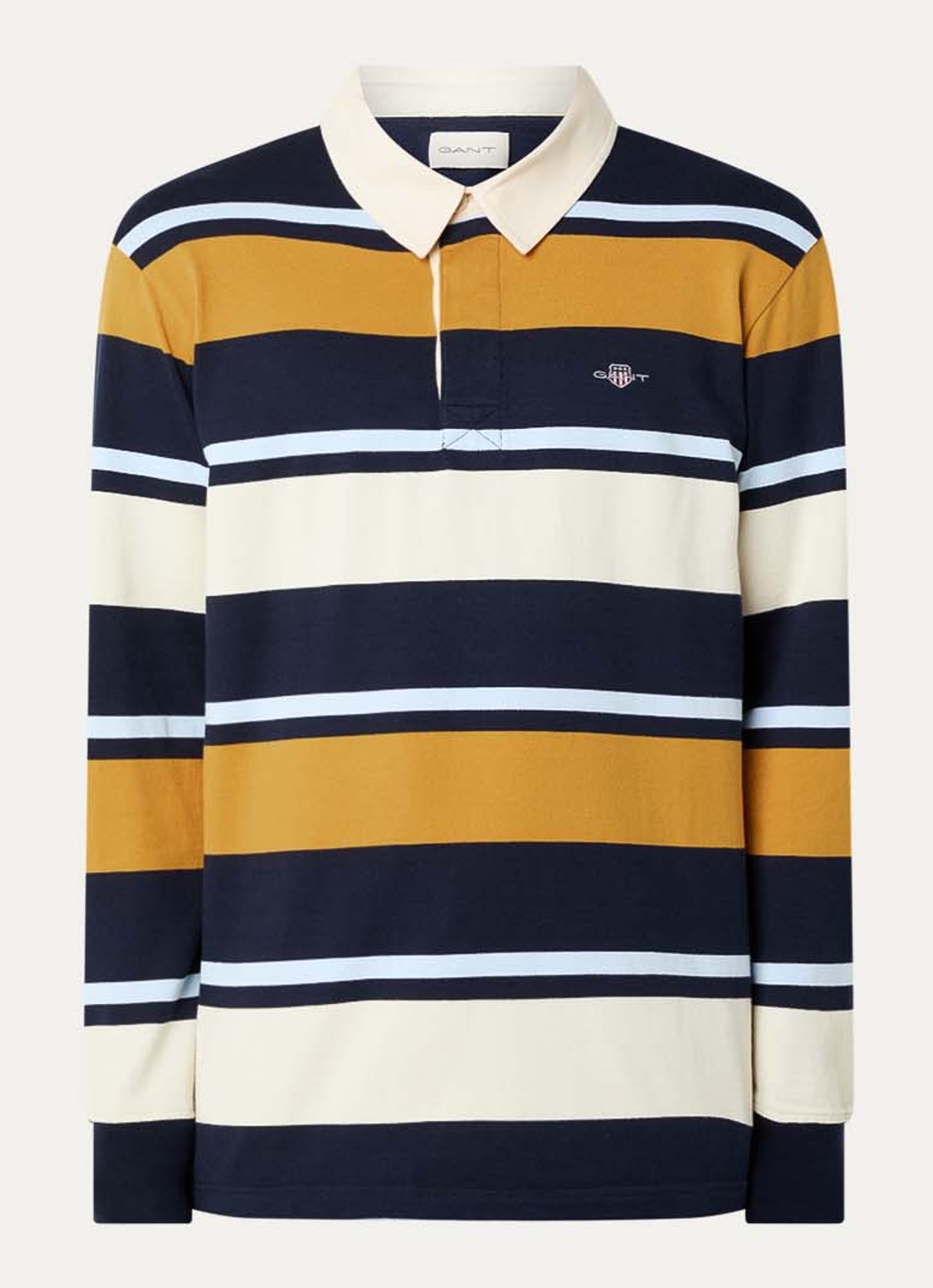 Gant Regular fit polo met streepprint en logo - voorkant 2 blauw