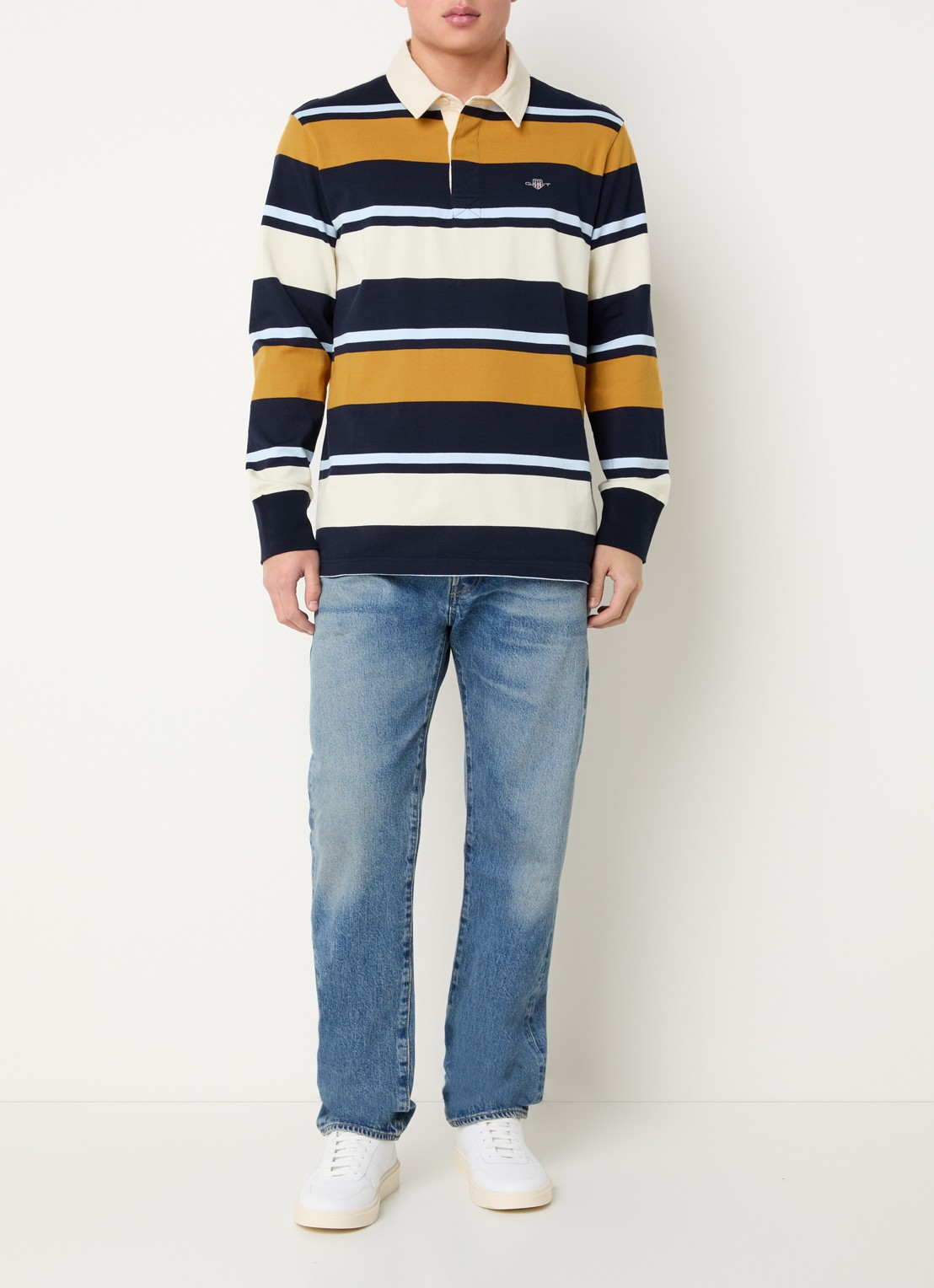 Gant Regular fit polo met streepprint en logo - voorkant 3 blauw