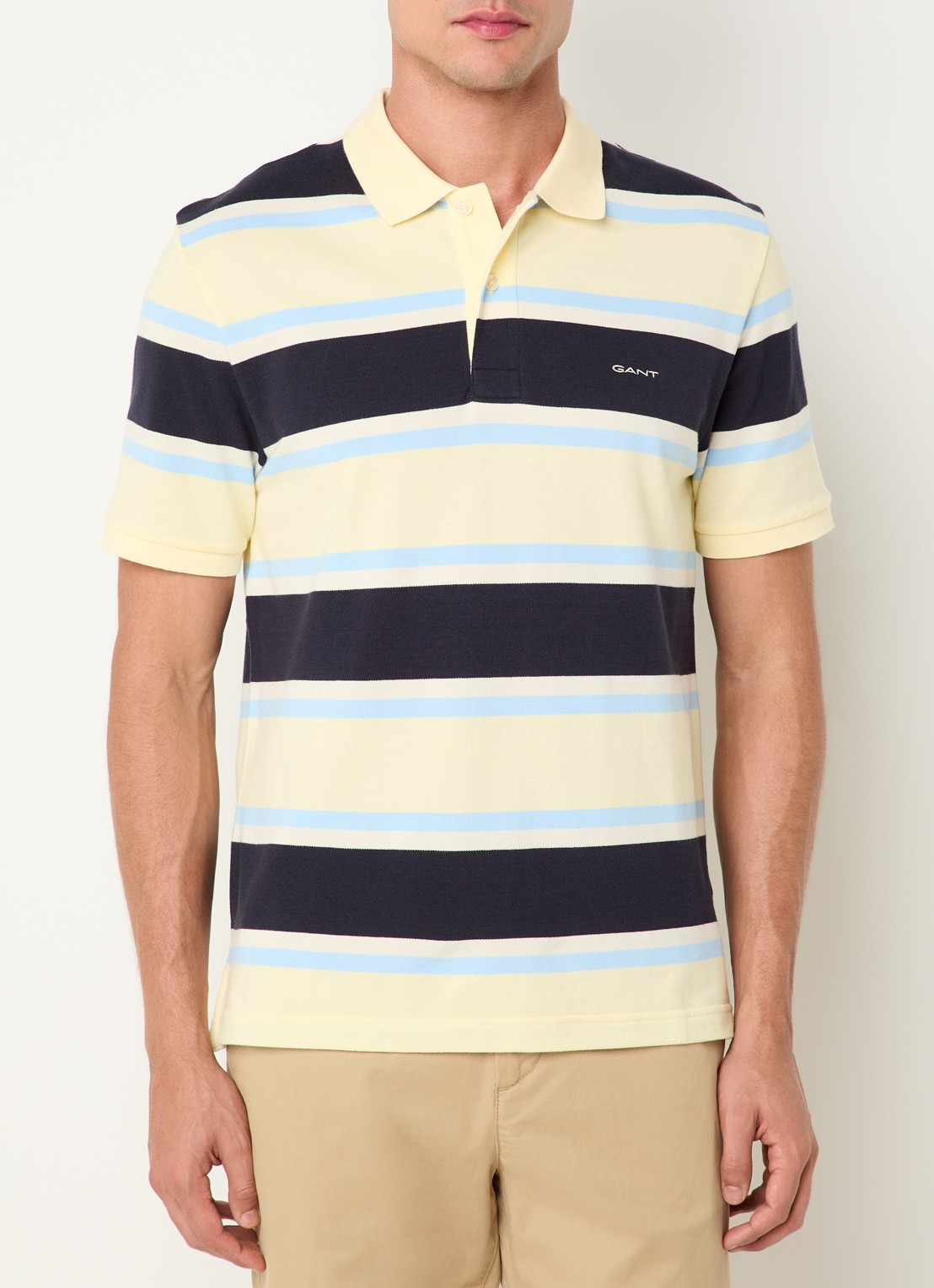 Gant Regular fit polo met streepprint en logoborduring - detail 4 vanillegeel