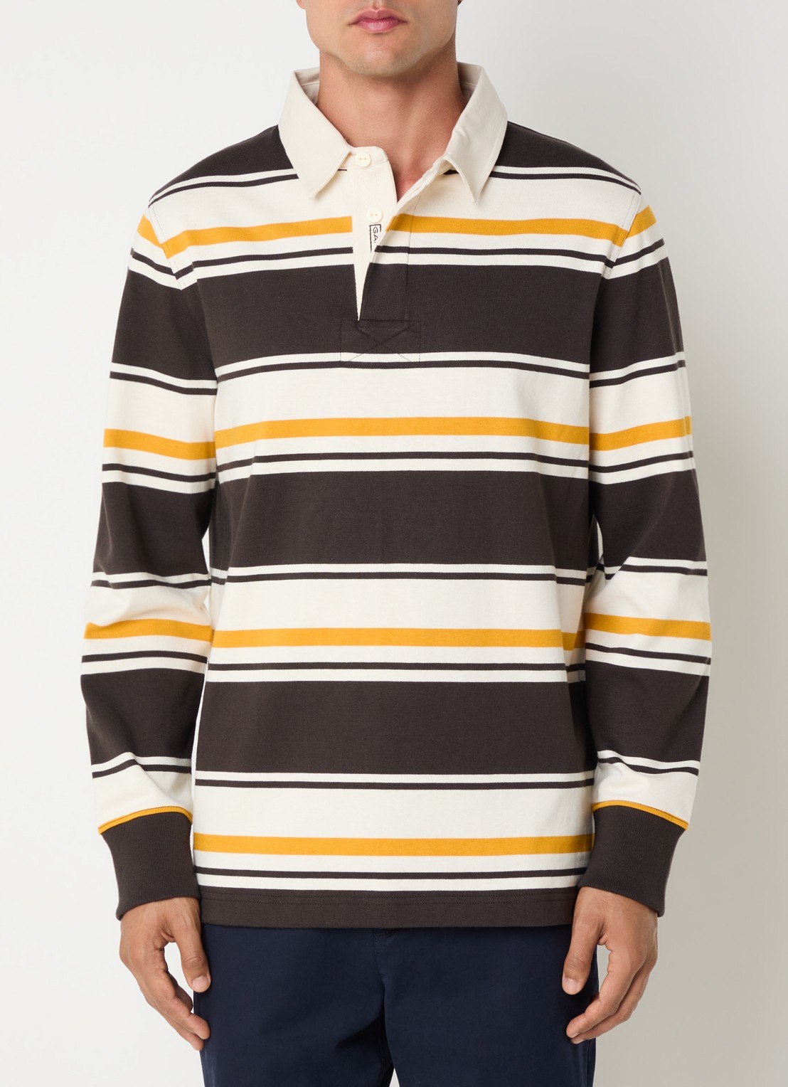 Gant Regular fit polo met streepprint - detail bruin
