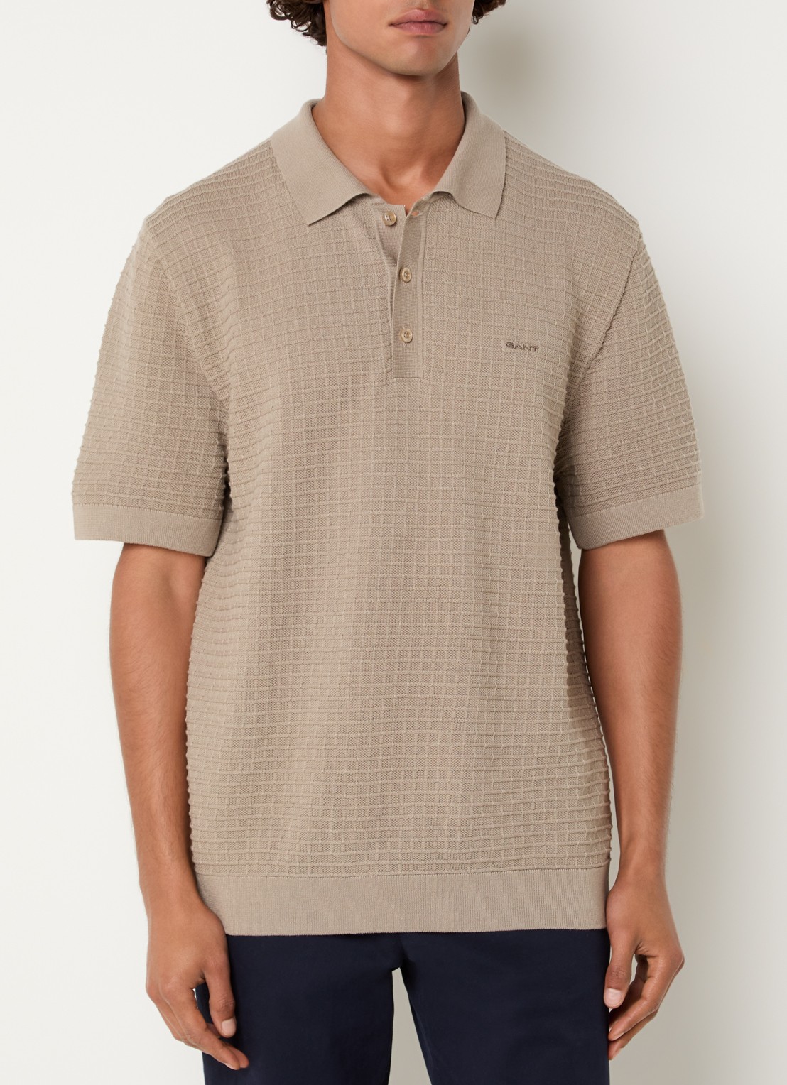 Gant Regular fit polo met structuur - detail 4 donkerbeige
