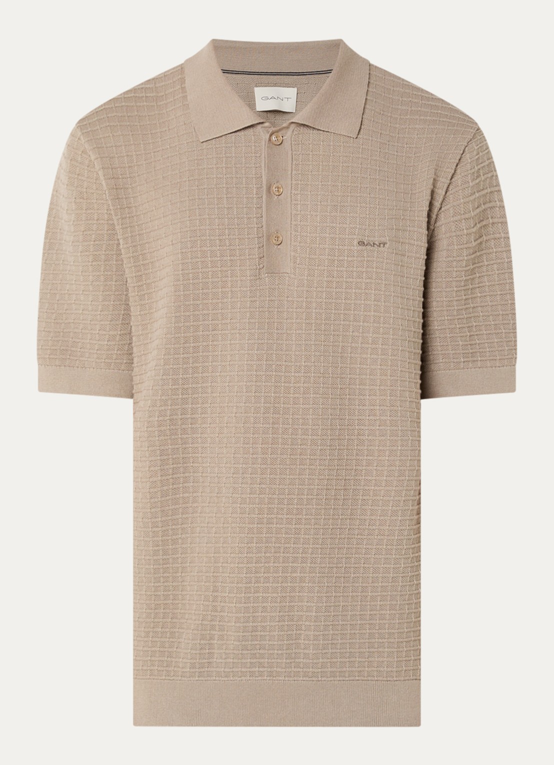 Gant Regular fit polo met structuur - voorkant donkerbeige