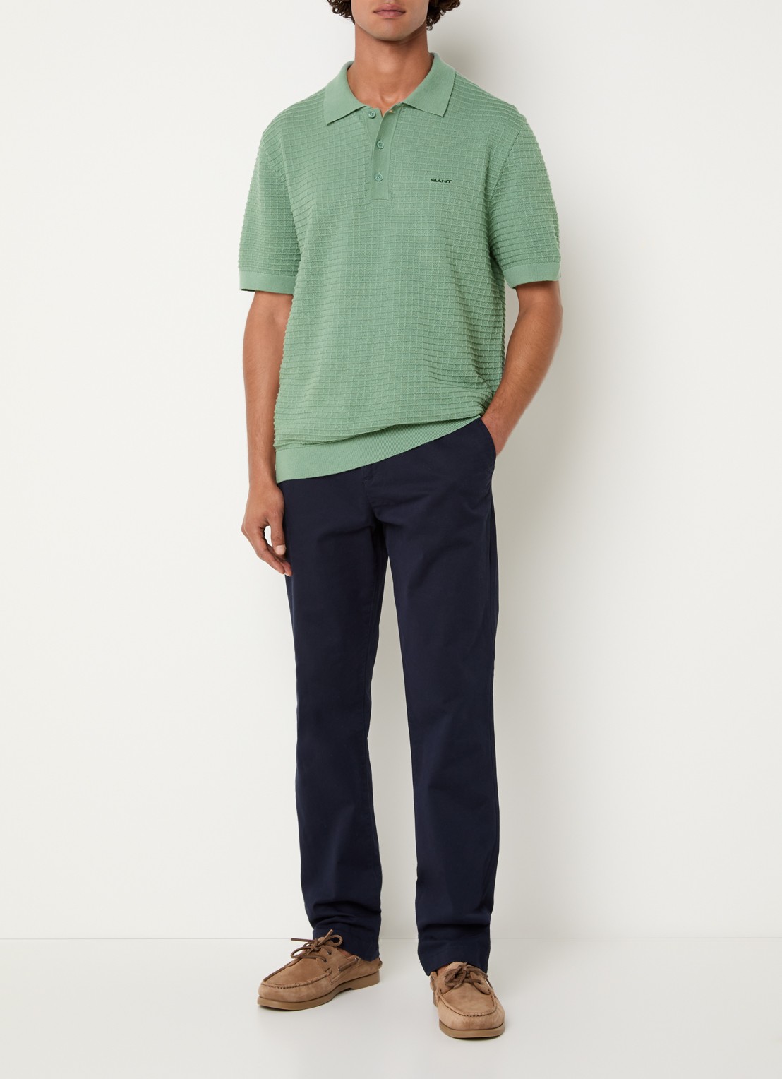 Gant Regular fit polo met structuur - voorkant 2 groen