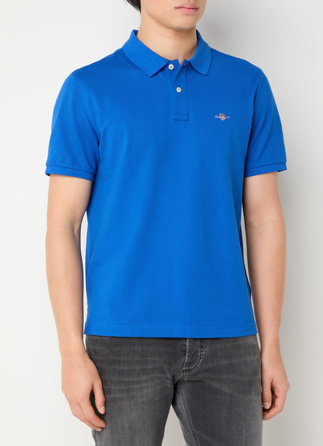 Gant Regular fit polo van piqué katoen met logo - detail blauw