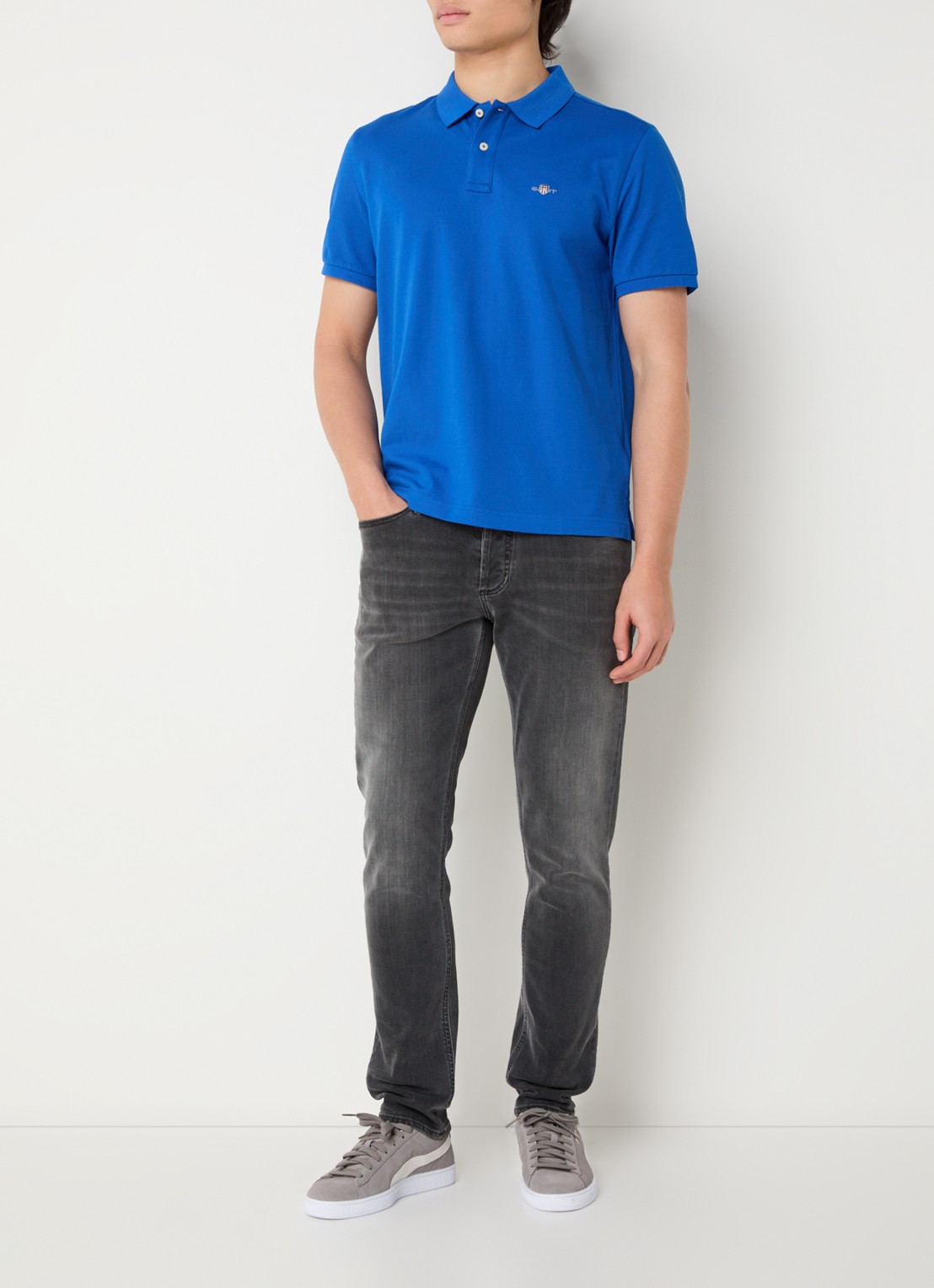 Gant Regular fit polo van piqué katoen met logo - voorkant 3 blauw
