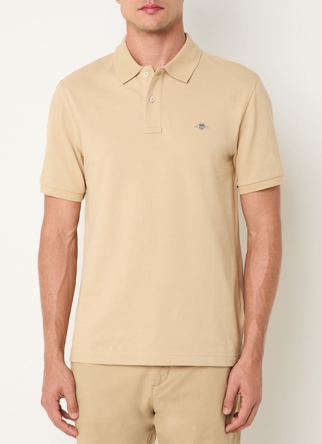 Gant Regular fit polo van piqué katoen met logo - detail 4 beige