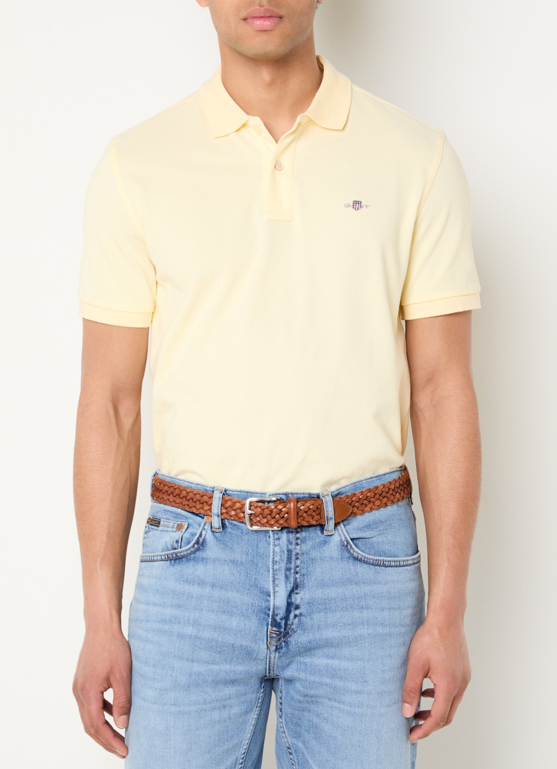 Gant Regular fit polo van piqué katoen met logo - detail 4 lichtgeel