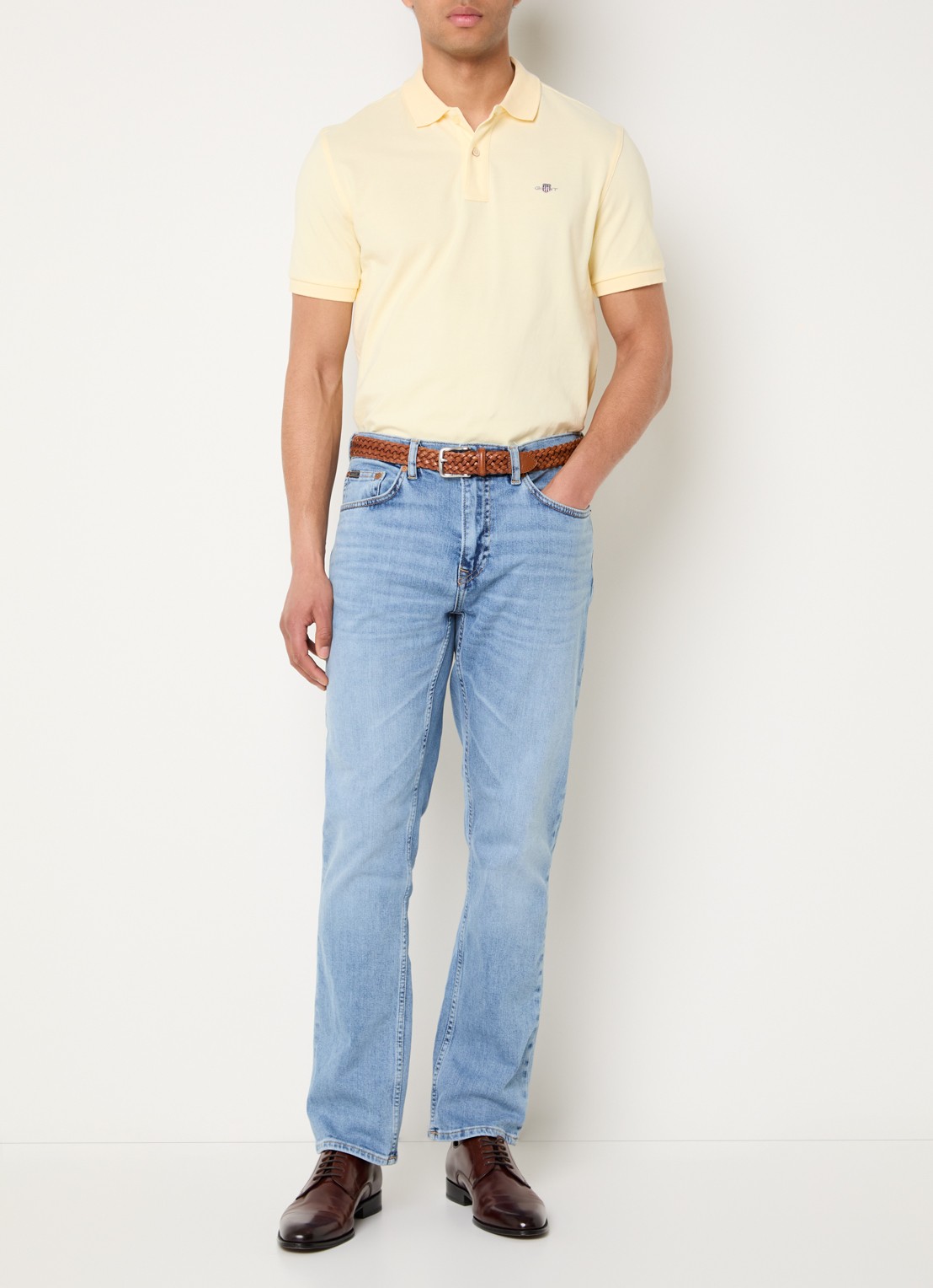 Gant Regular fit polo van piqué katoen met logo - voorkant 2 lichtgeel