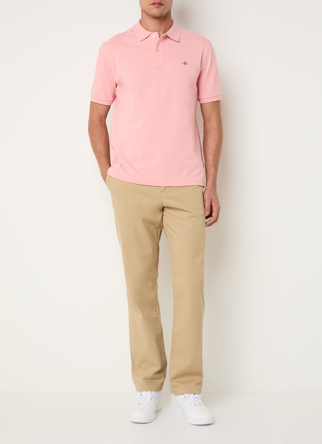 Gant Regular fit polo van piqué katoen met logo - voorkant 2 zalmroze
