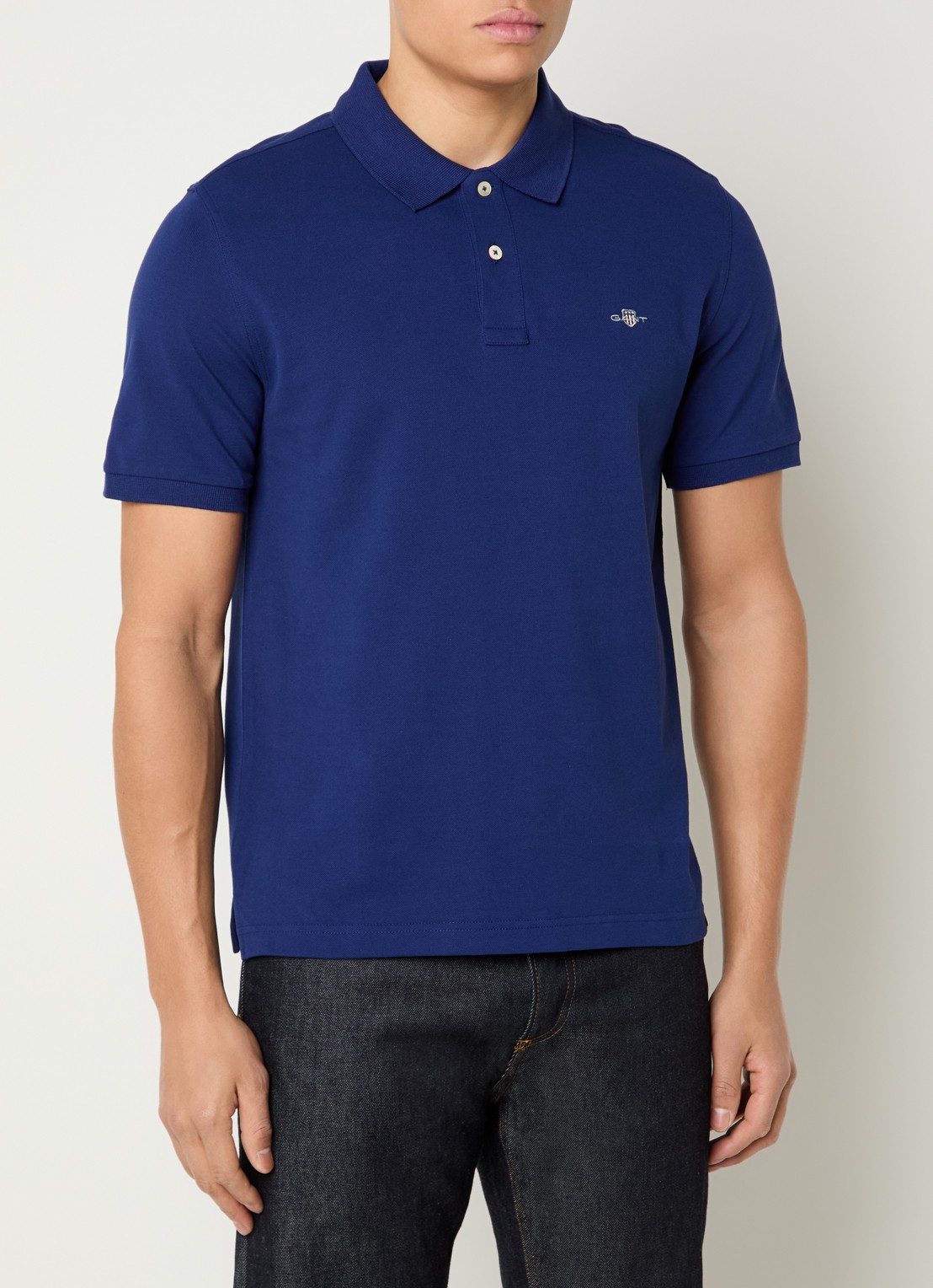 Gant Regular fit polo van piqué katoen met logo - detail donkerblauw