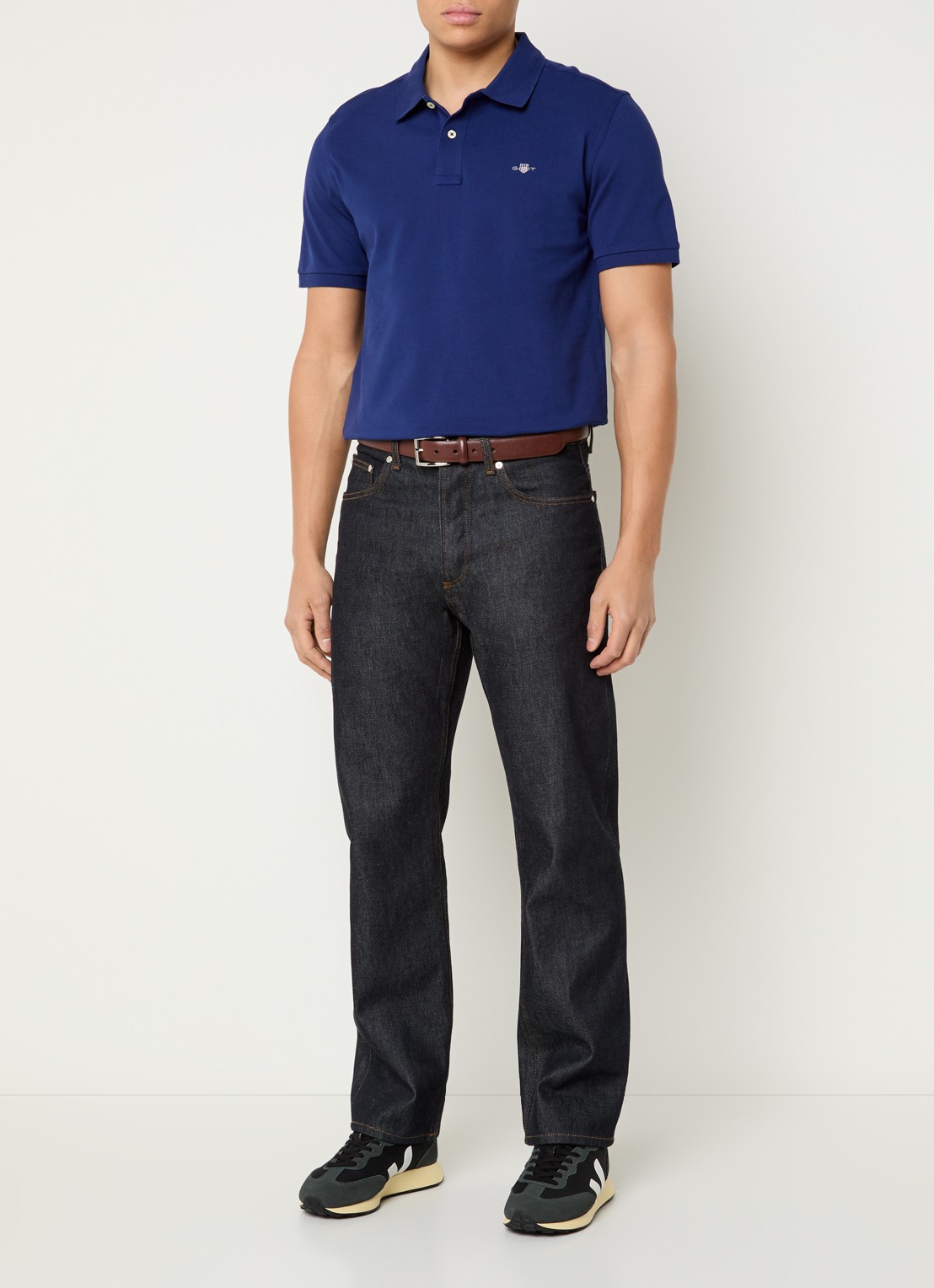 Gant Regular fit polo van piqué katoen met logo - voorkant 4 donkerblauw