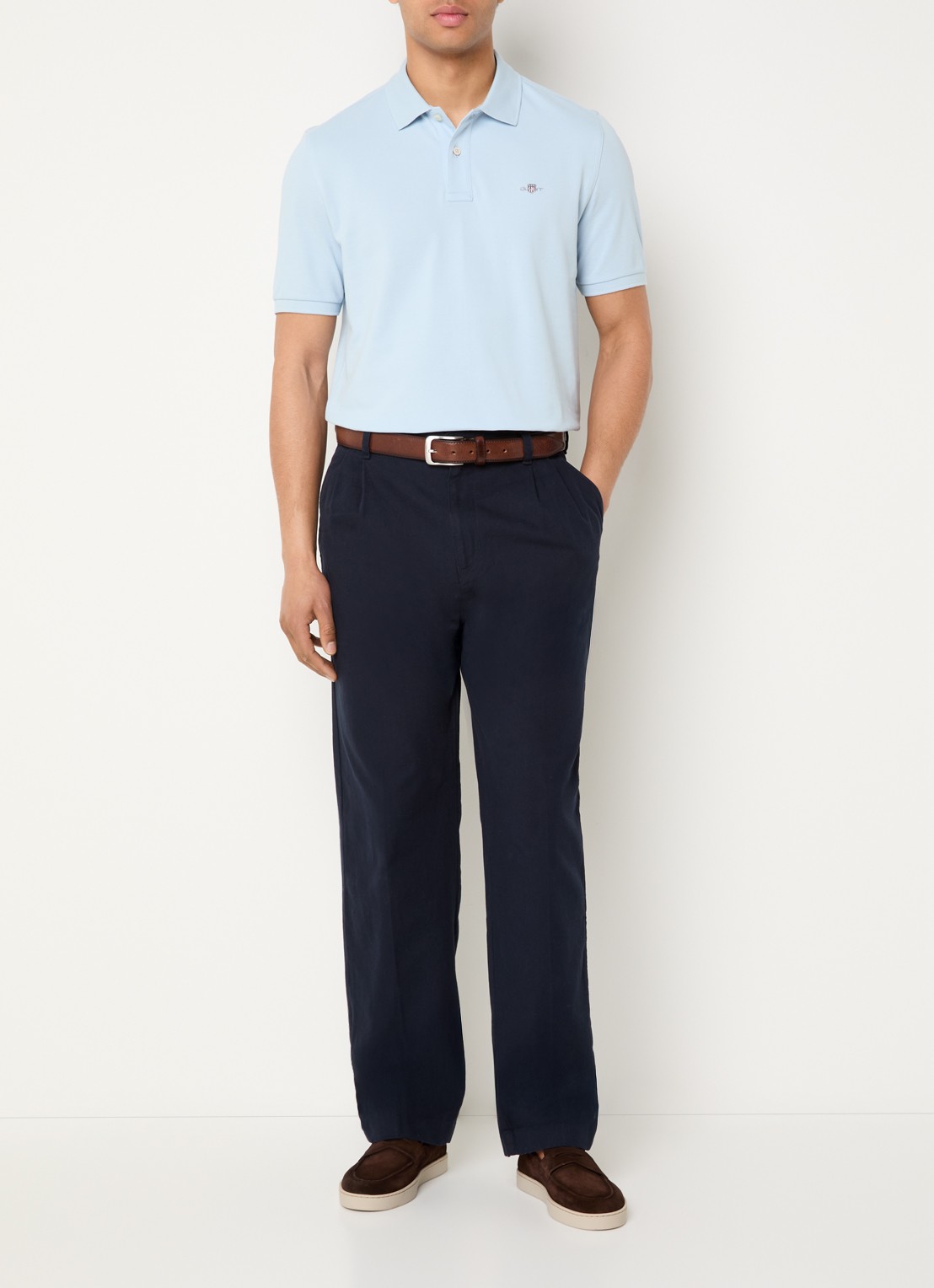 Gant Regular fit polo van piqué katoen met logo - voorkant 2 lichtblauw