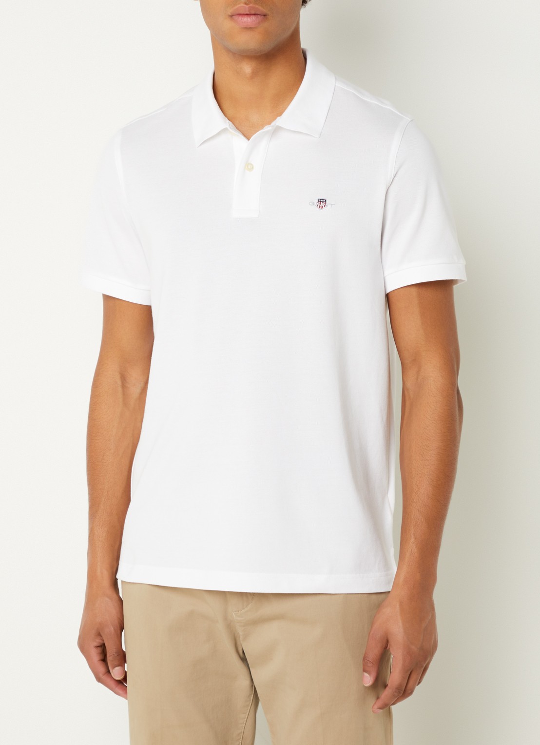 Gant Regular fit polo van piqué katoen met logo - detail wit