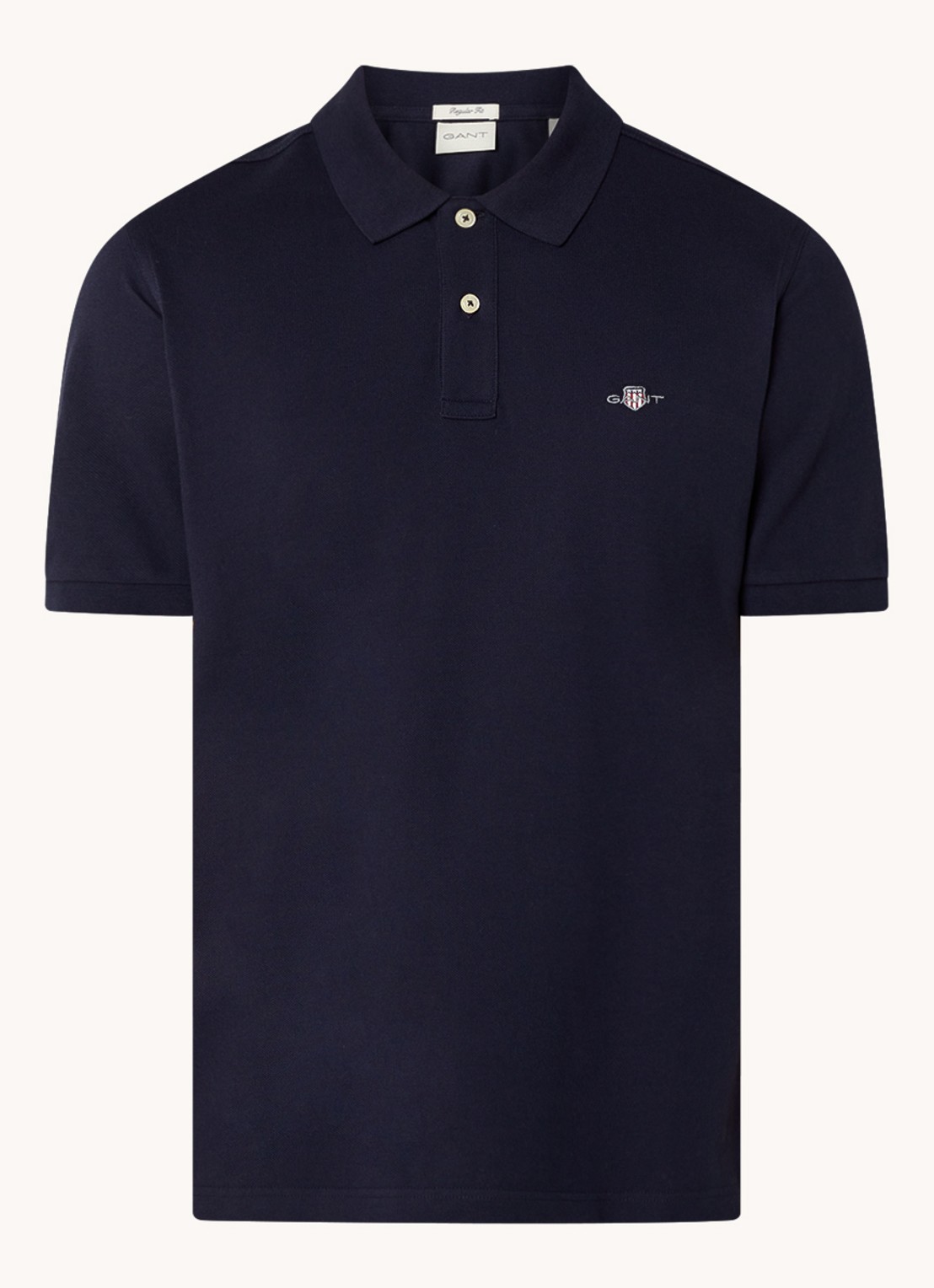 Gant Regular fit polo van piqué katoen met logo - voorkant 3 donkerblauw
