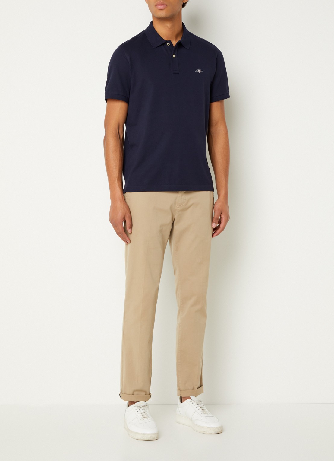 Gant Regular fit polo van piqué katoen met logo - voorkant 4 donkerblauw