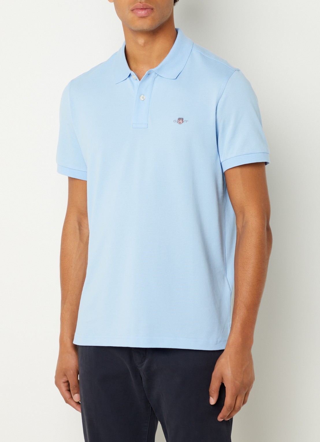 Gant Regular fit polo van piqué katoen met logo - detail 3 lichtblauw