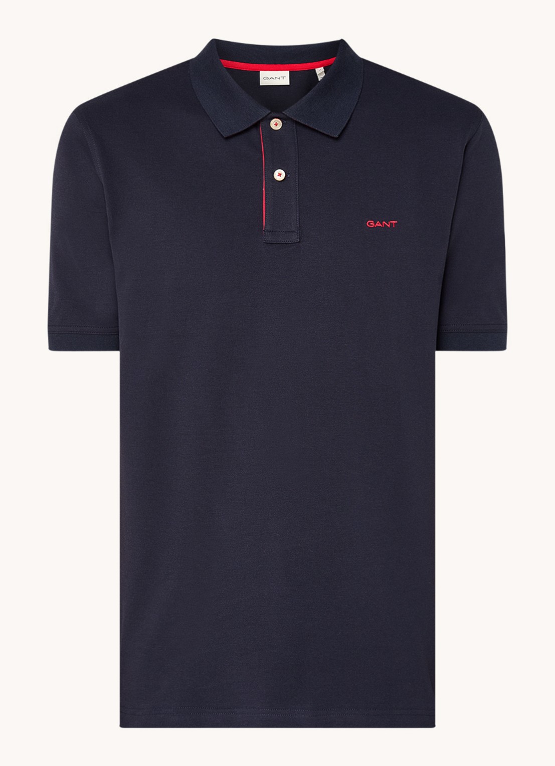 Gant Regular fit polo van piqué katoen met logoborduring - voorkant 2 donkerblauw