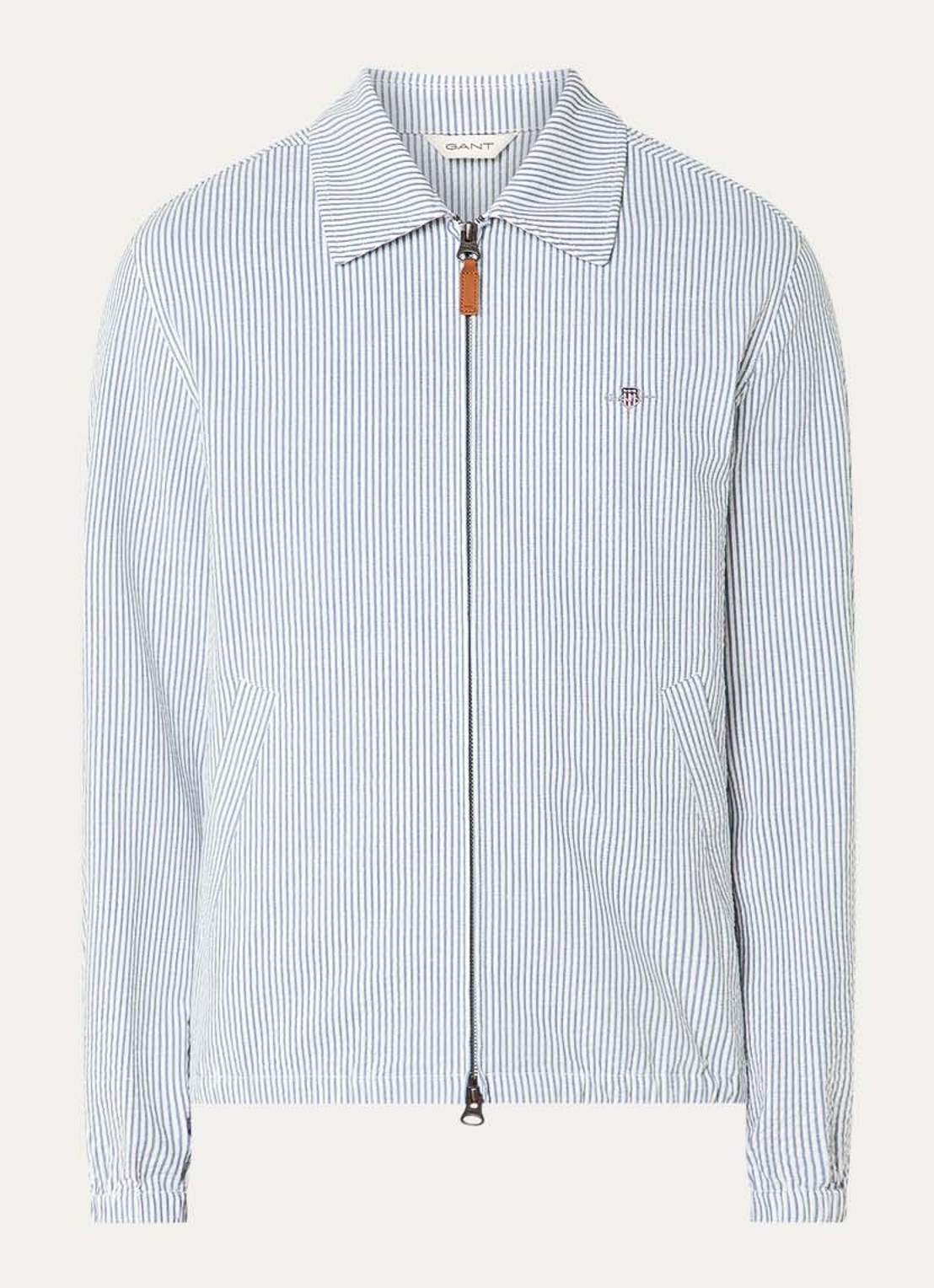 Gant Seersucker jack met streepprint en steekzakken - voorkant indigo
