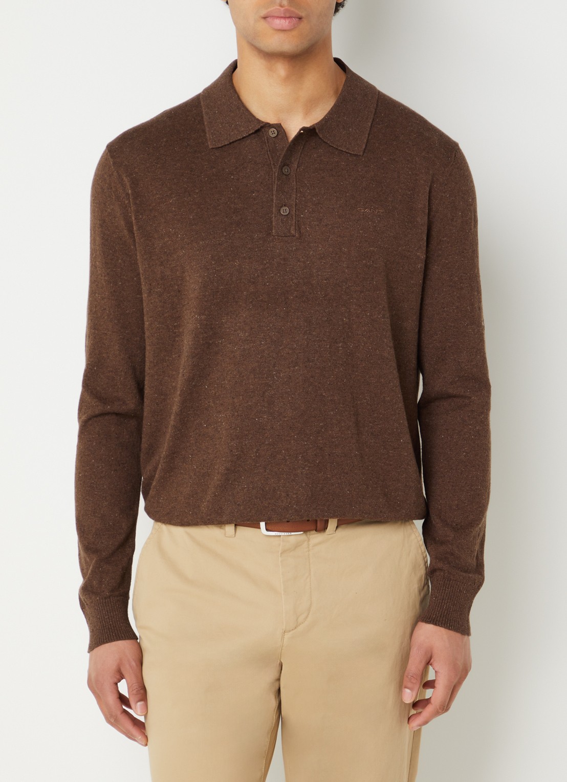 Gant Slub fijngebreide trui in linnenblend - detail 4 hazelnootbruin