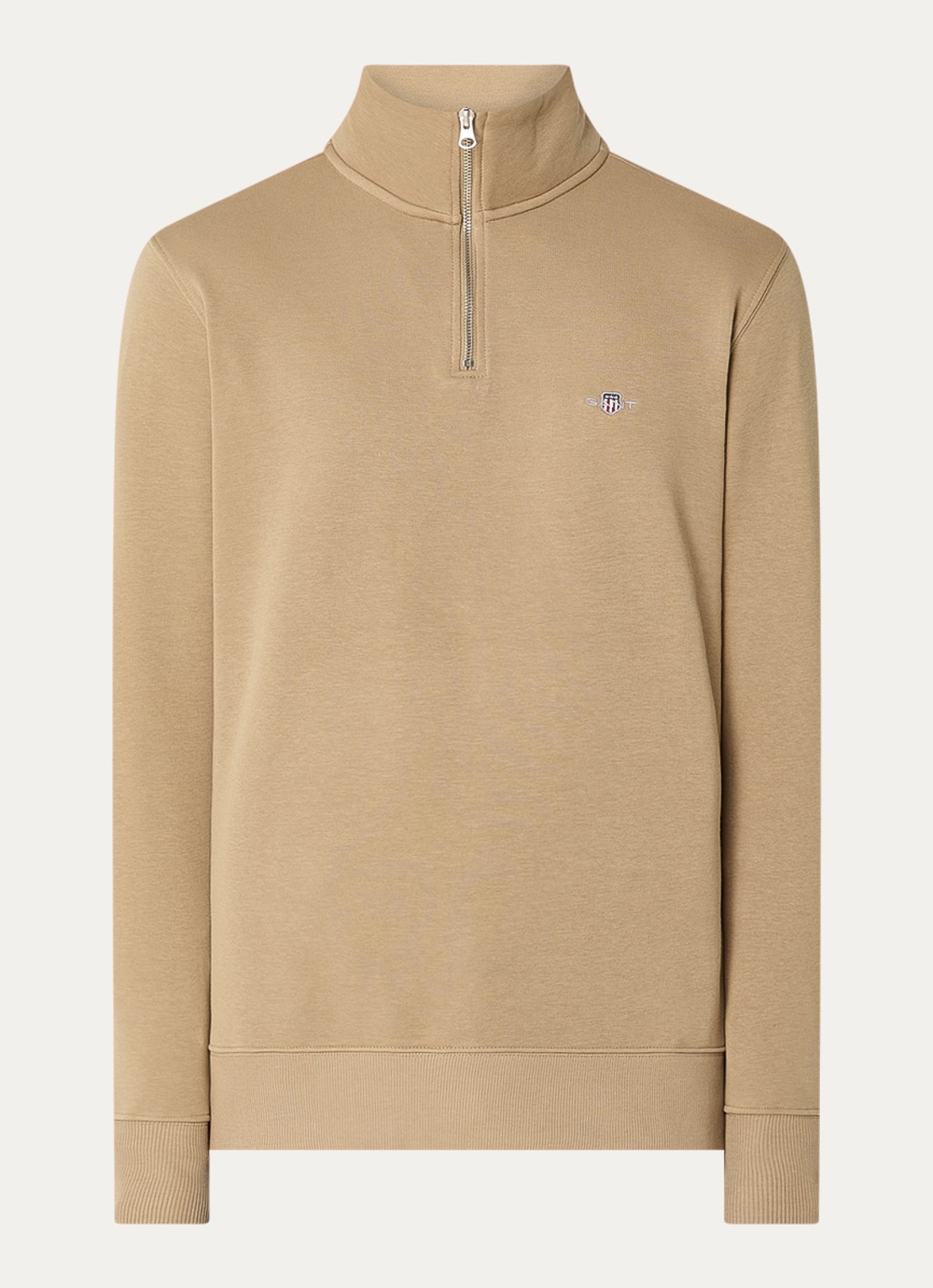 Gant Sweater met halve rits en logoborduring - voorkant 2 camel