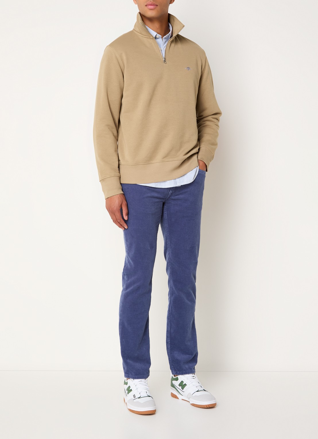 Gant Sweater met halve rits en logoborduring - voorkant 3 camel