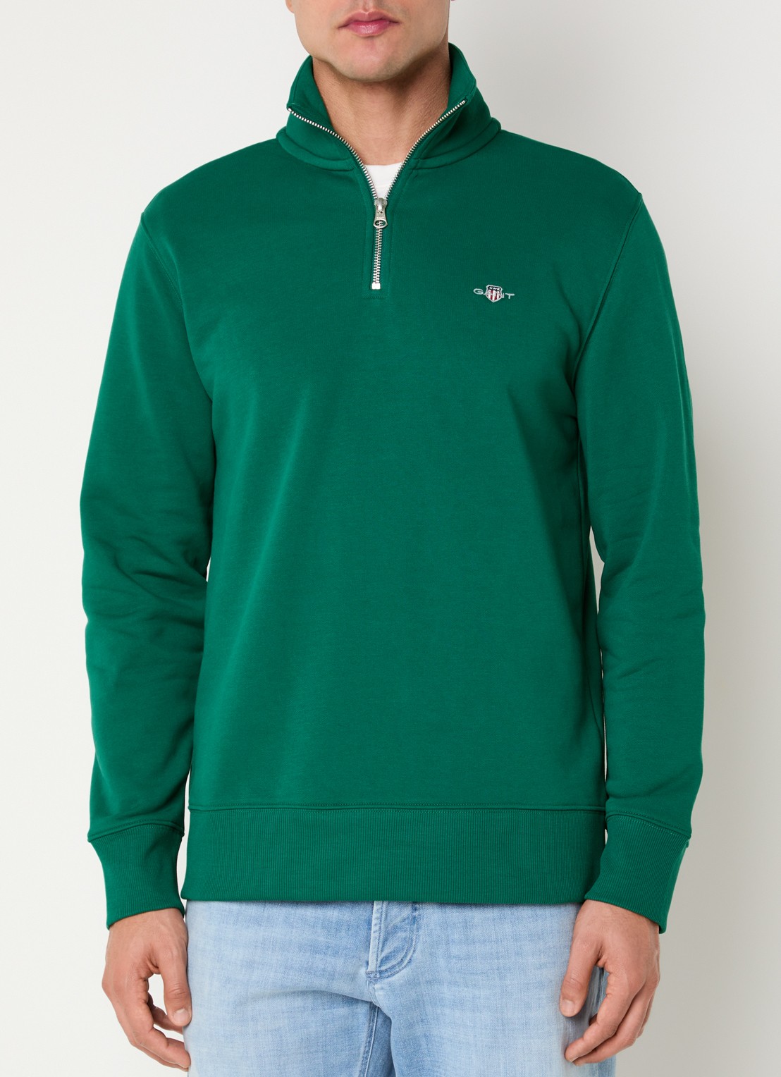 Gant Sweater met halve rits en logoborduring - detail 4 groen
