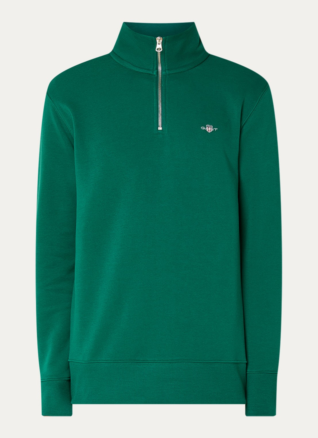 Gant Sweater met halve rits en logoborduring - voorkant 2 groen