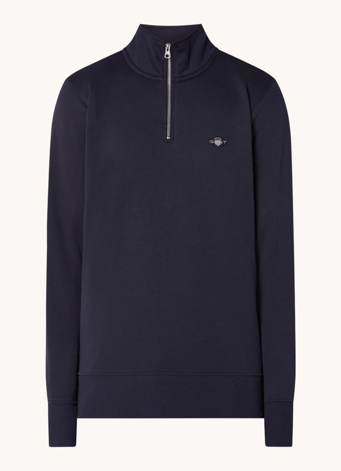 Gant Sweater met halve rits en logoborduring - voorkant donkerblauw
