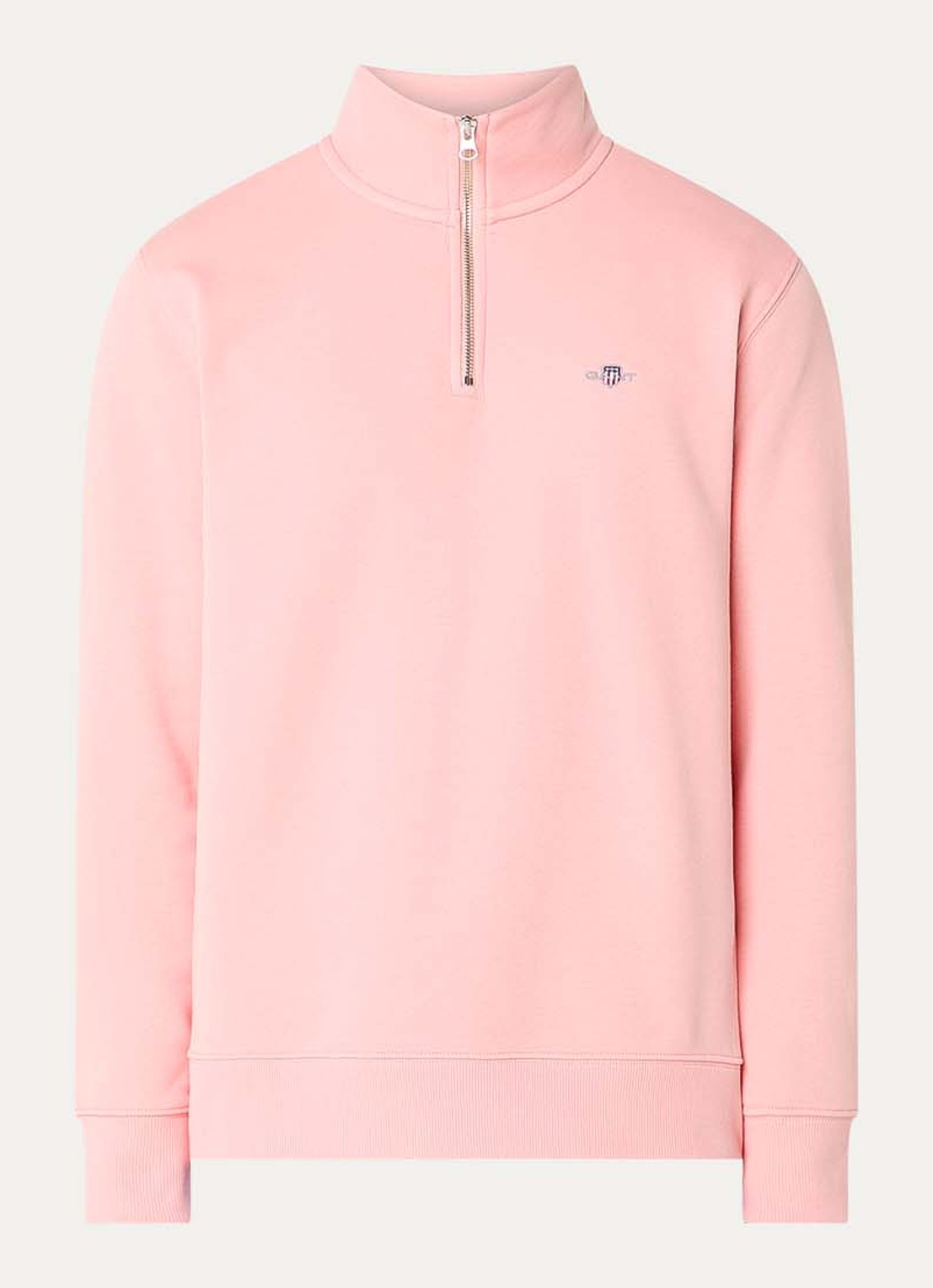 Gant Sweater met logo en halve rits - voorkant 2 roze