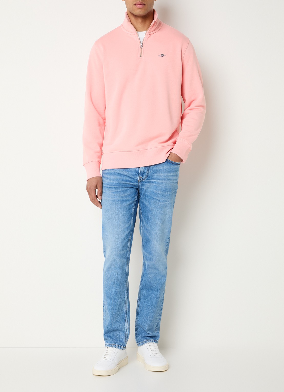 Gant Sweater met logo en halve rits - voorkant 3 roze