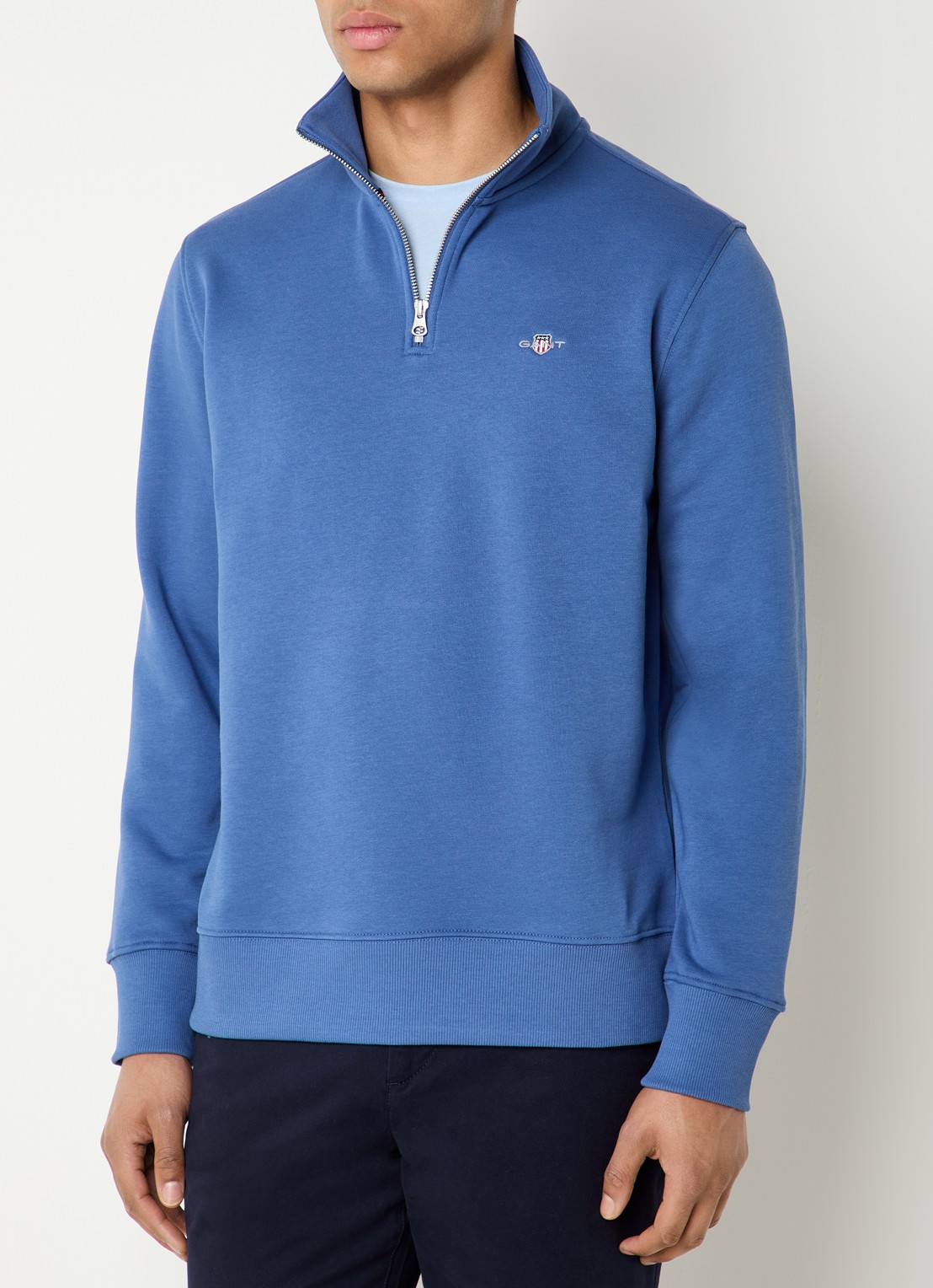 Gant Sweater met logo en halve rits - detail indigo