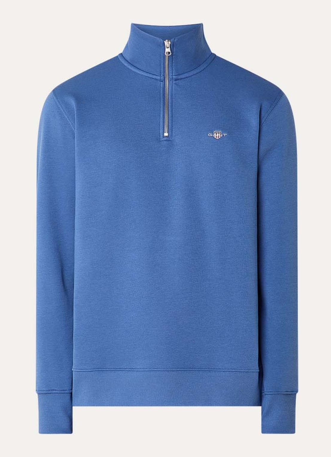Gant Sweater met logo en halve rits - voorkant 2 indigo