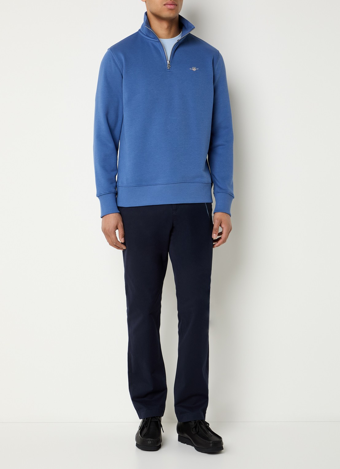 Gant Sweater met logo en halve rits - voorkant 3 indigo