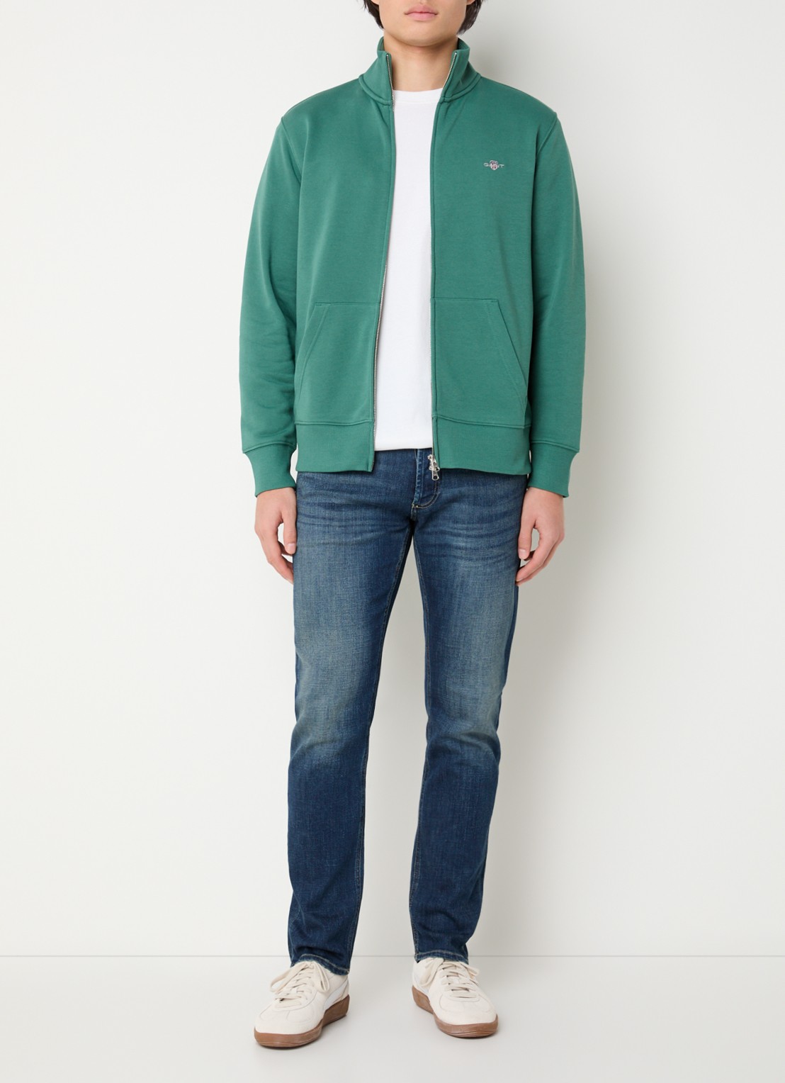 Gant Sweatvest met logo - voorkant 3 groen