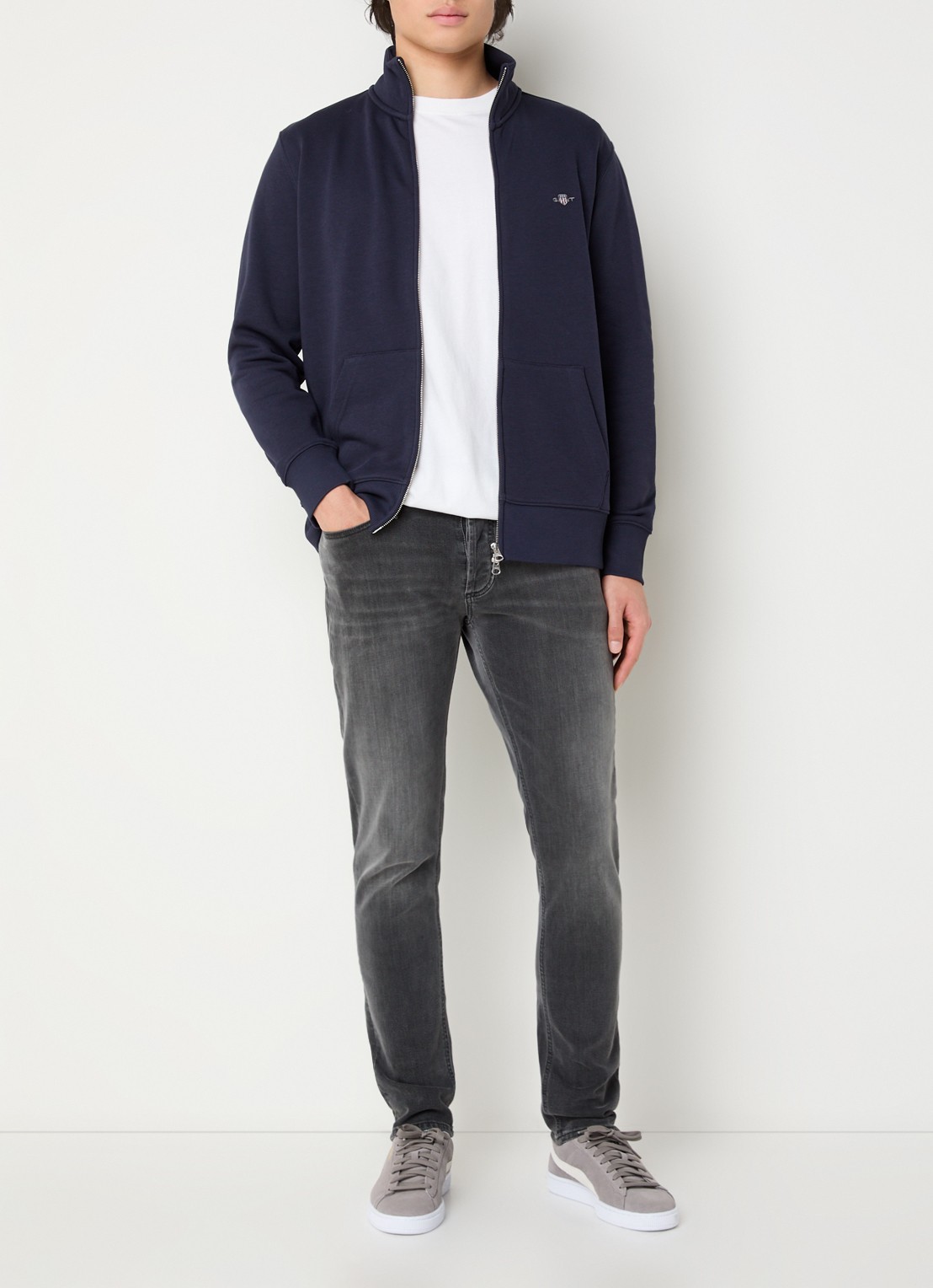 Gant Sweatvest met logo - voorkant 4 donkerblauw
