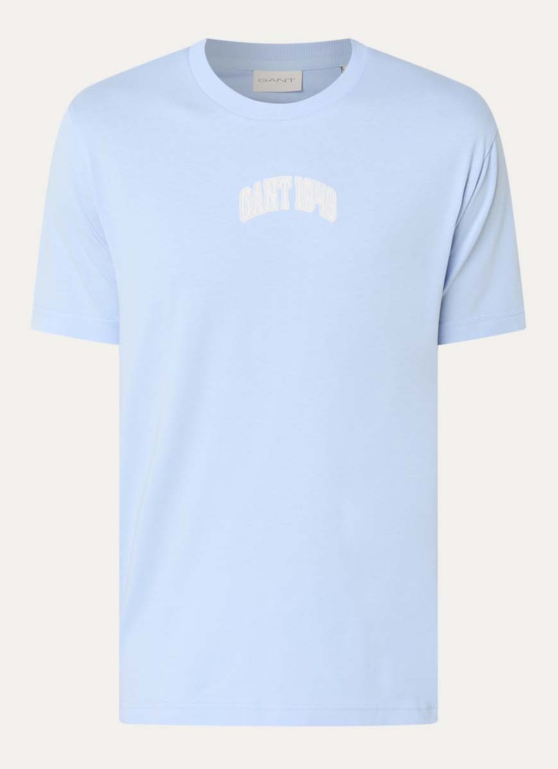 Gant T-shirt met flock logoprint - voorkant 3 lichtblauw