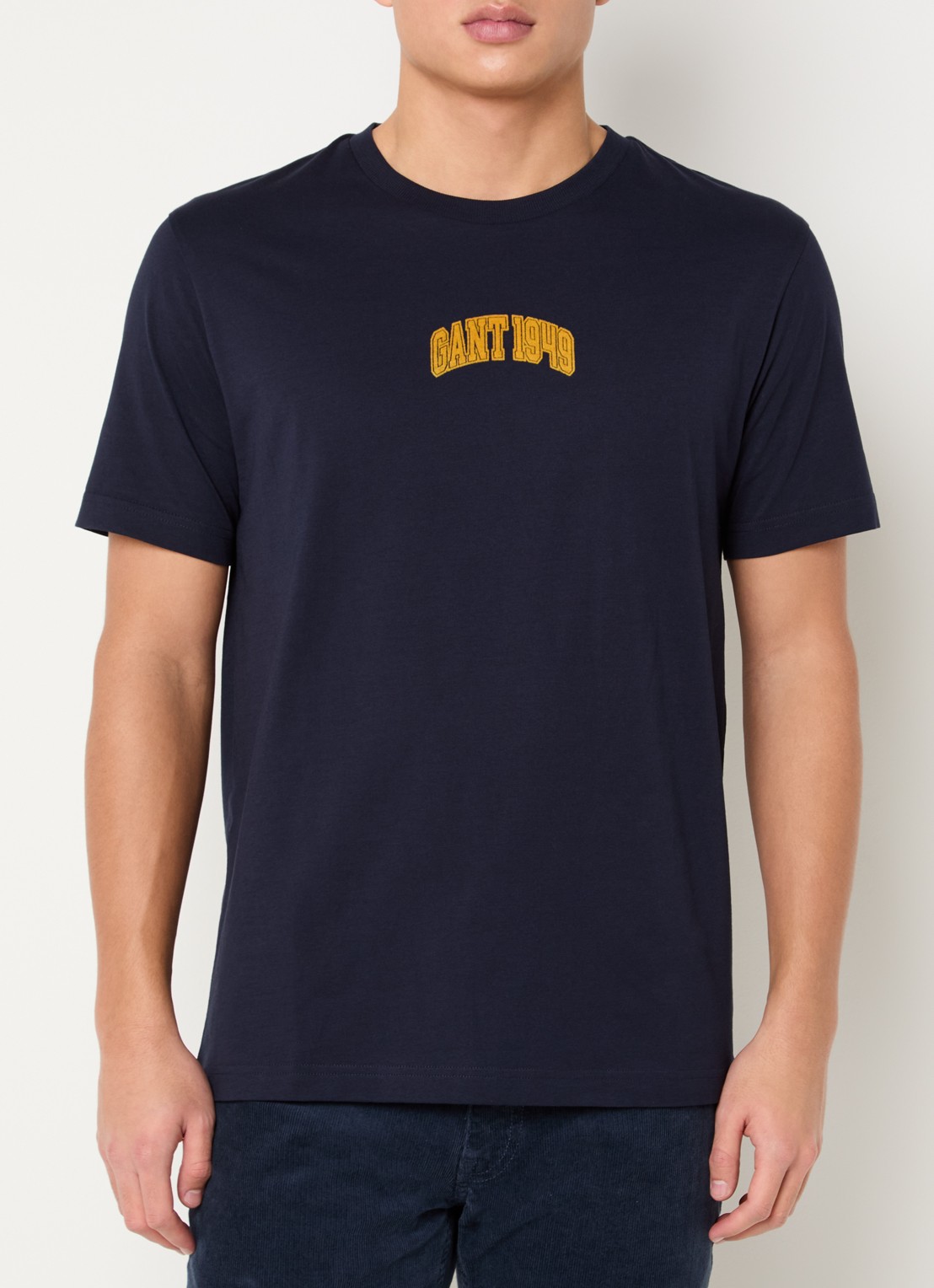 Gant T-shirt met flock logoprint - detail 4 donkerblauw