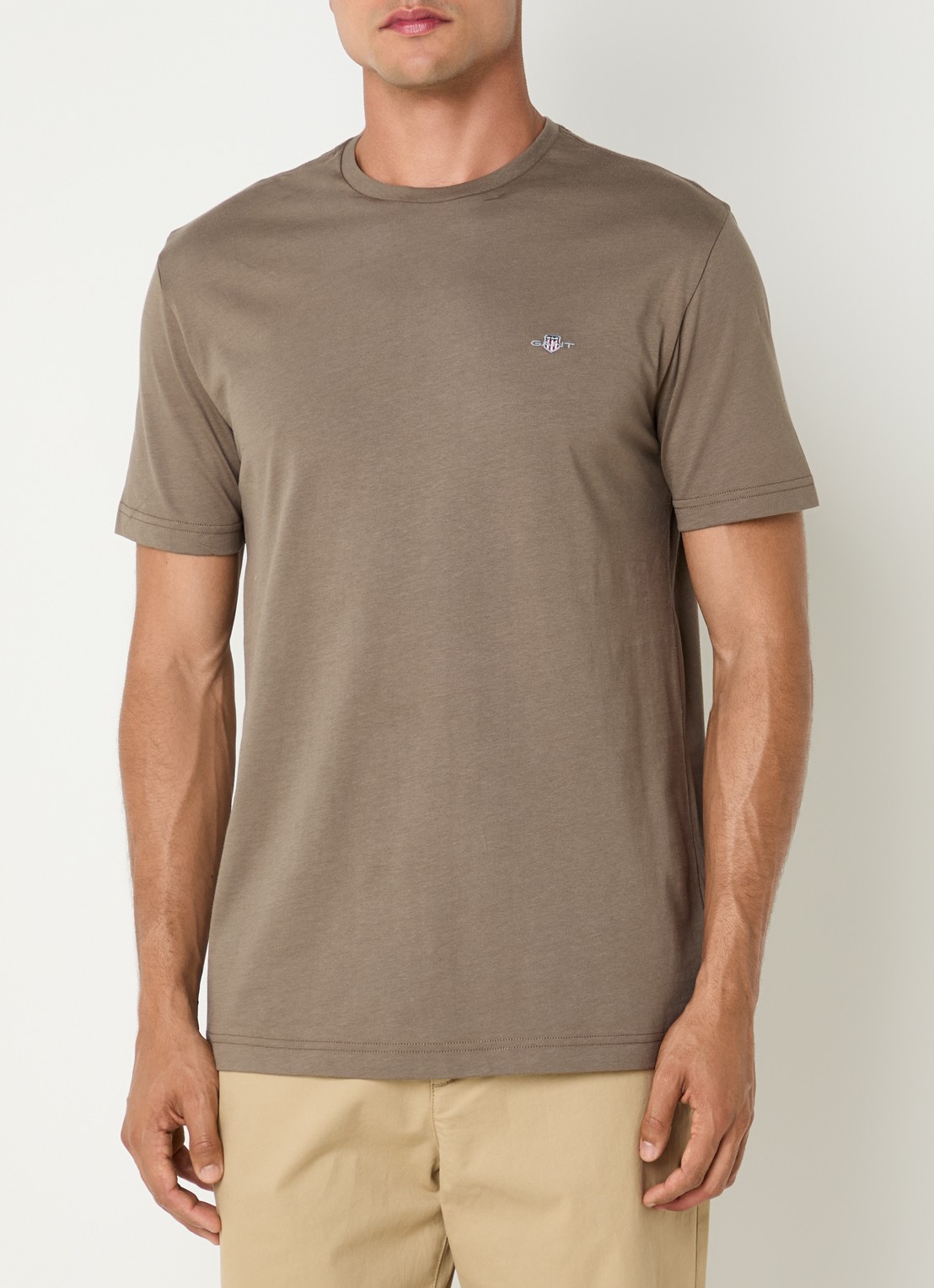 Gant T-shirt met logo - detail 4 lichtbruin