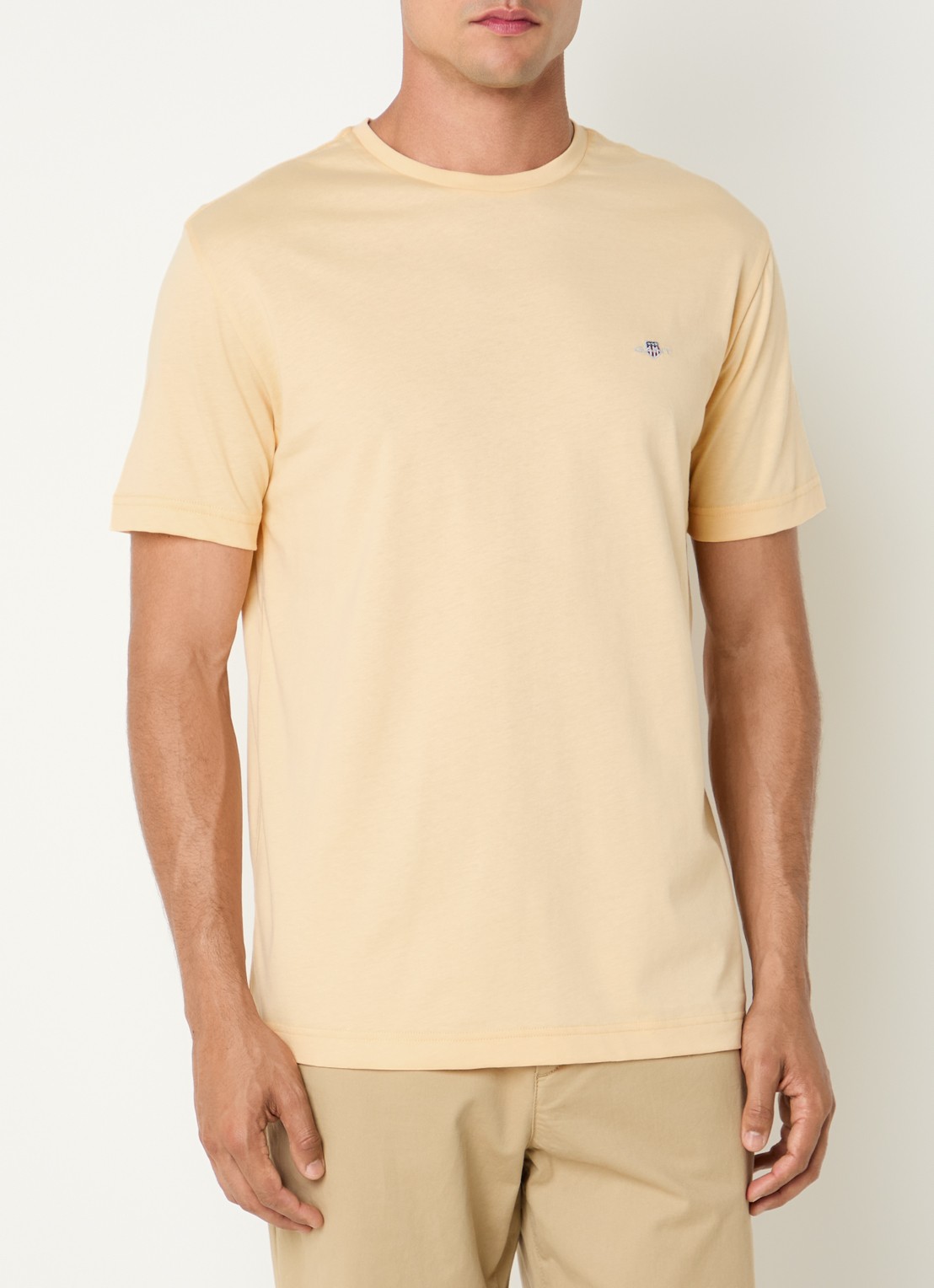 Gant T-shirt met logo - detail 2 lichtgeel