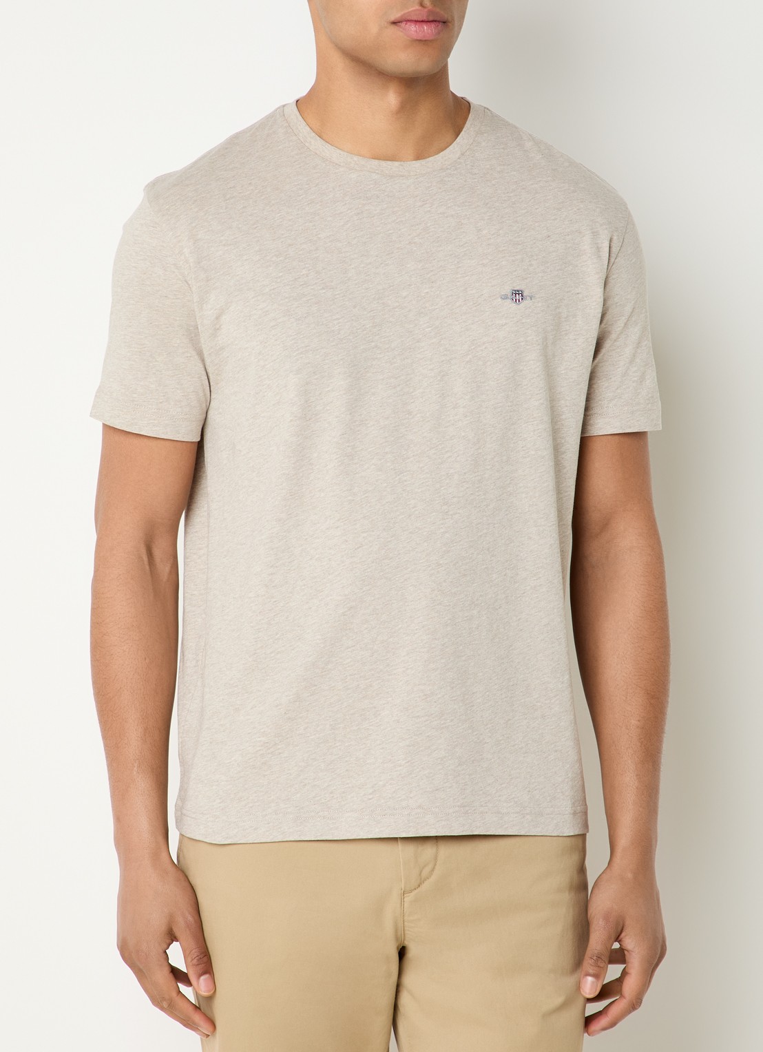 Gant T-shirt met logoborduring - detail naturel