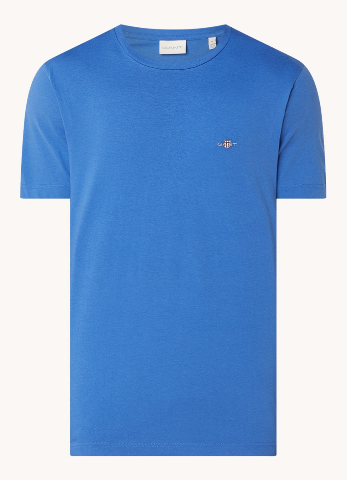 Gant T-shirt met logoborduring - voorkant kobaltblauw