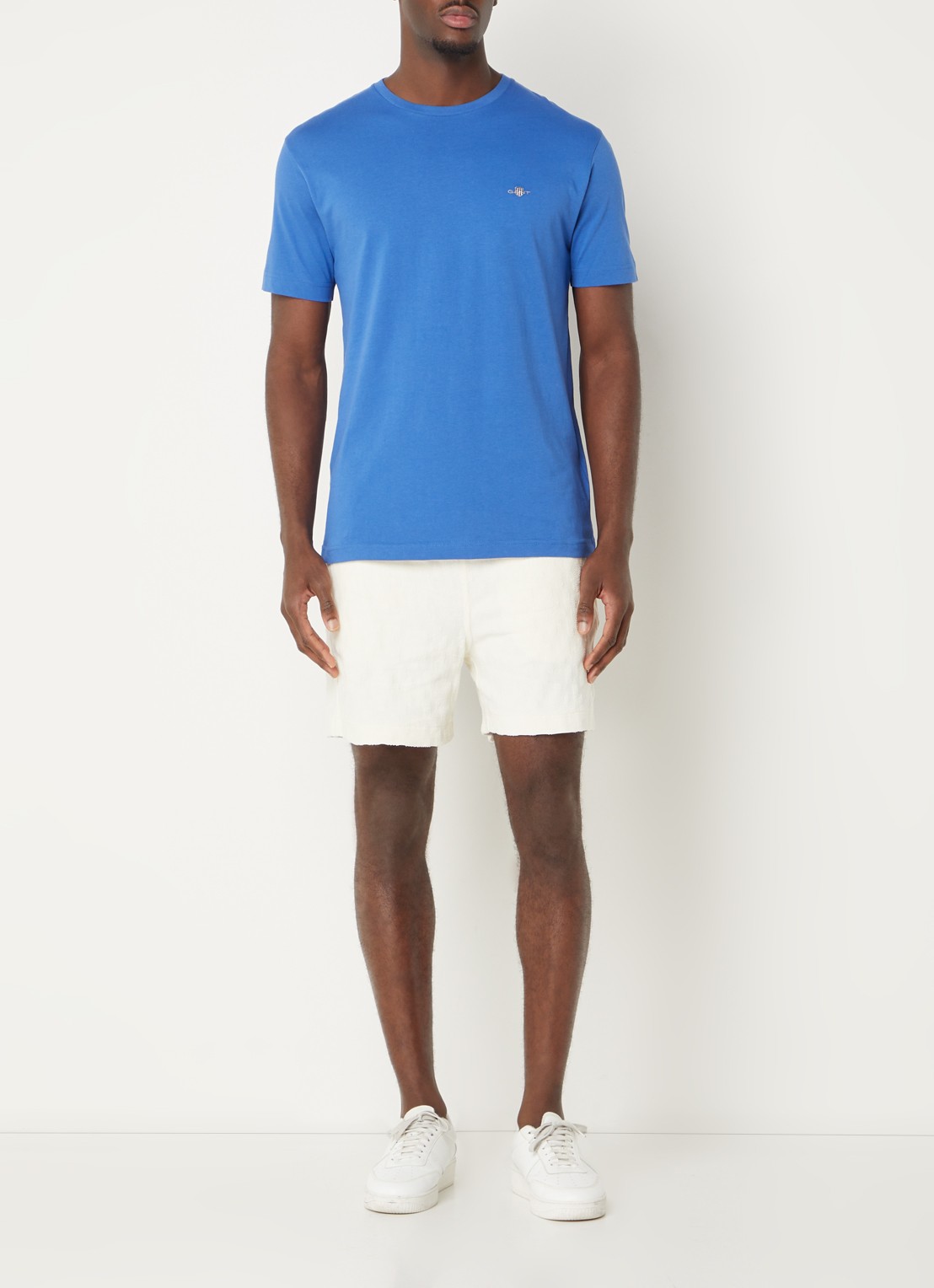 Gant T-shirt met logoborduring - voorkant 2 kobaltblauw