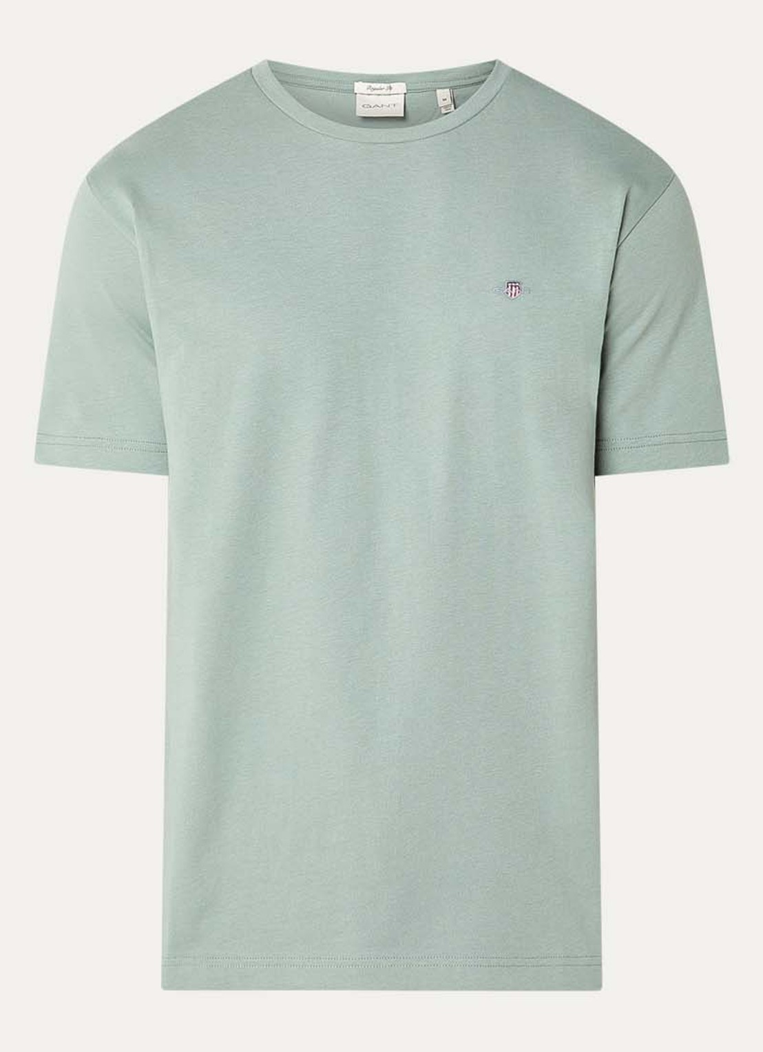 Gant T-shirt met logoborduring - voorkant 3 lichtgrijs