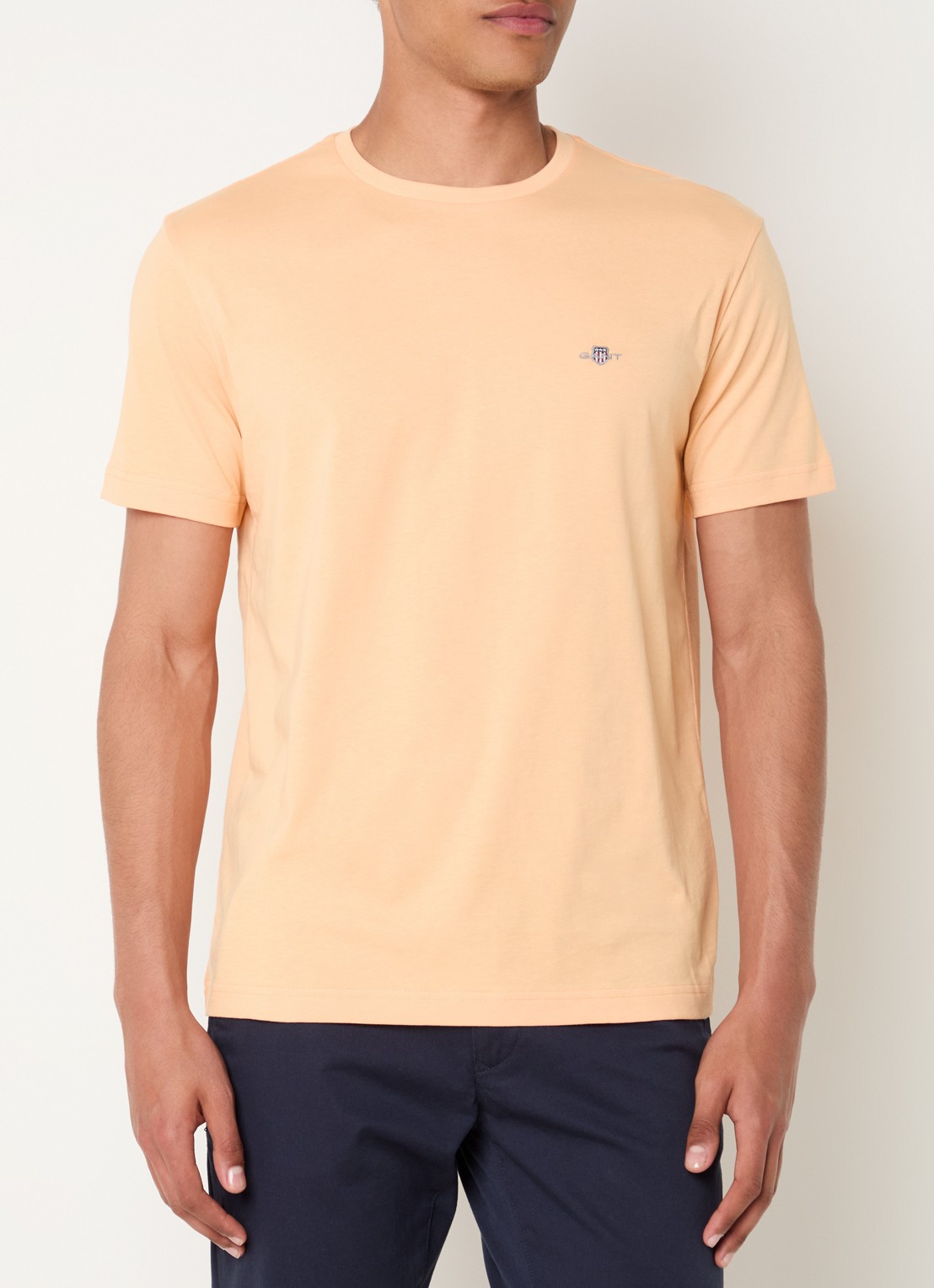 Gant T-shirt met logoborduring - detail lichtoranje
