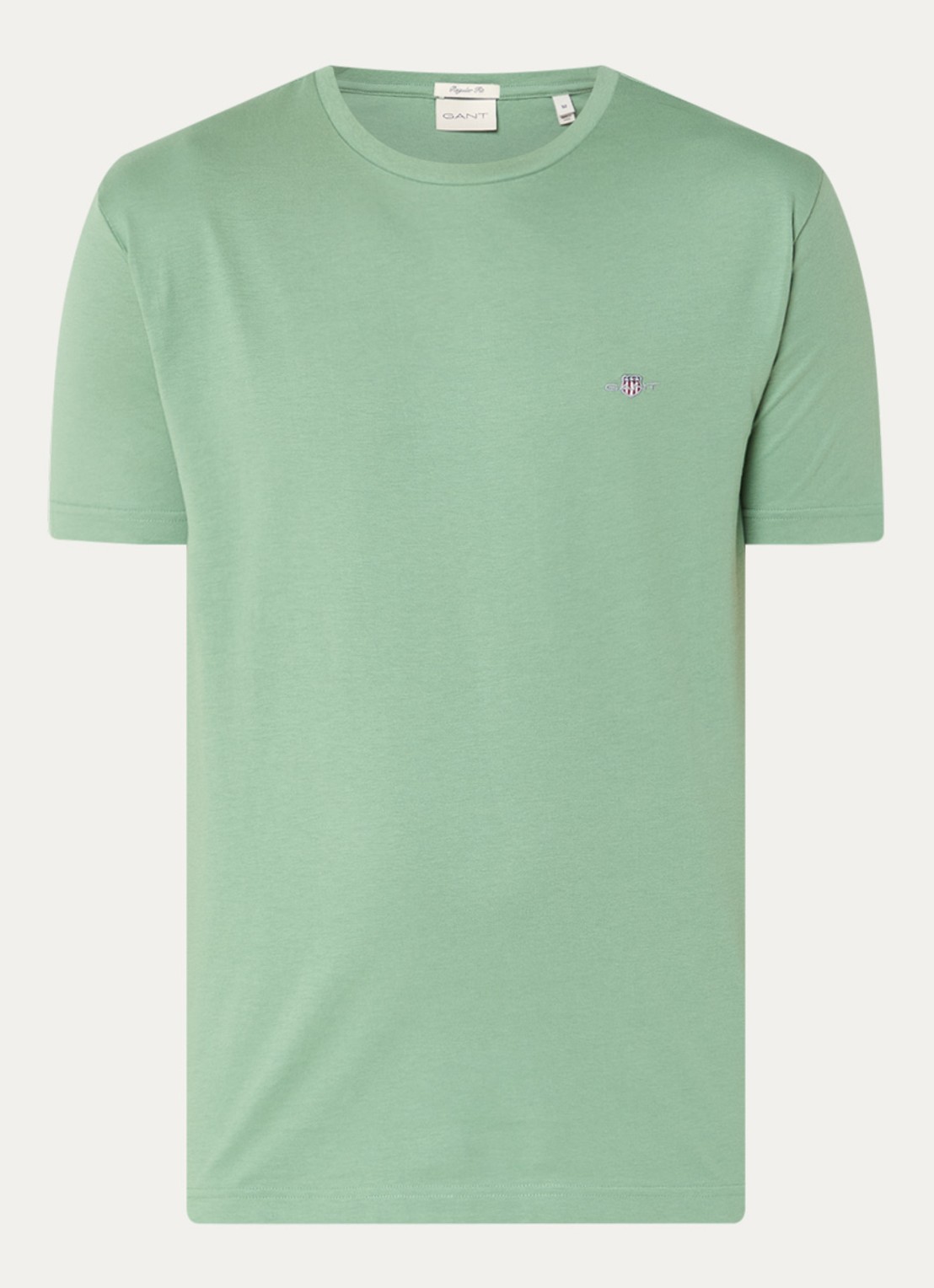 Gant T-shirt met logoborduring - voorkant 2 lichtgroen