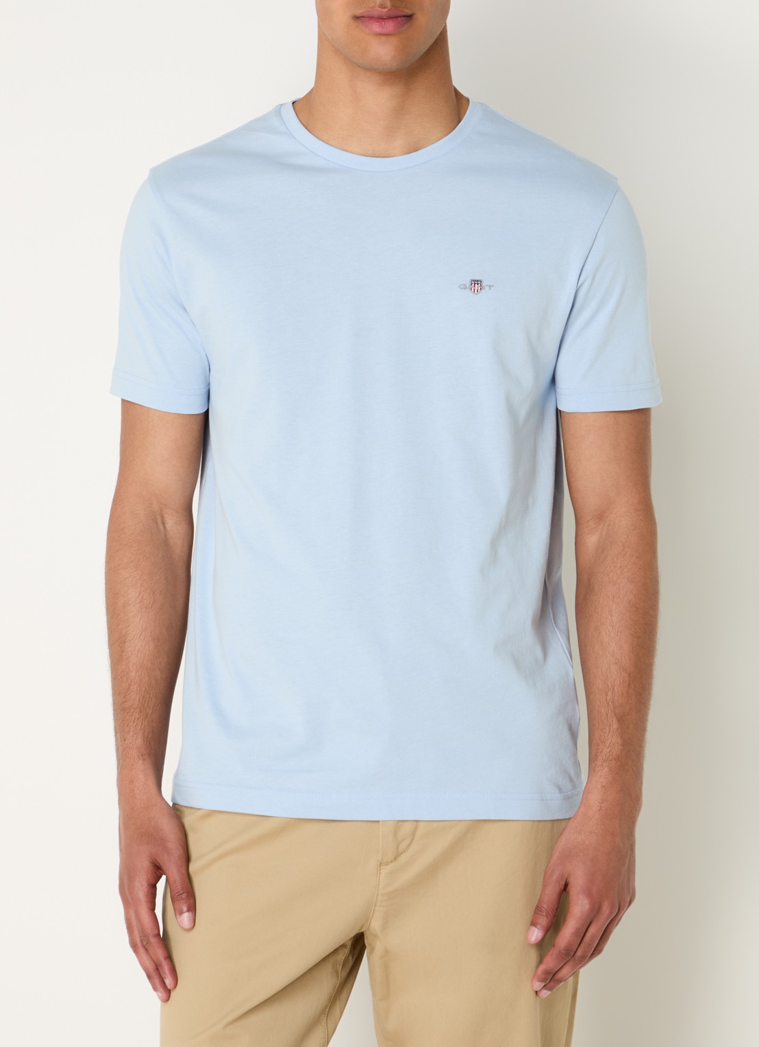 Gant T-shirt met logoborduring - detail lichtblauw