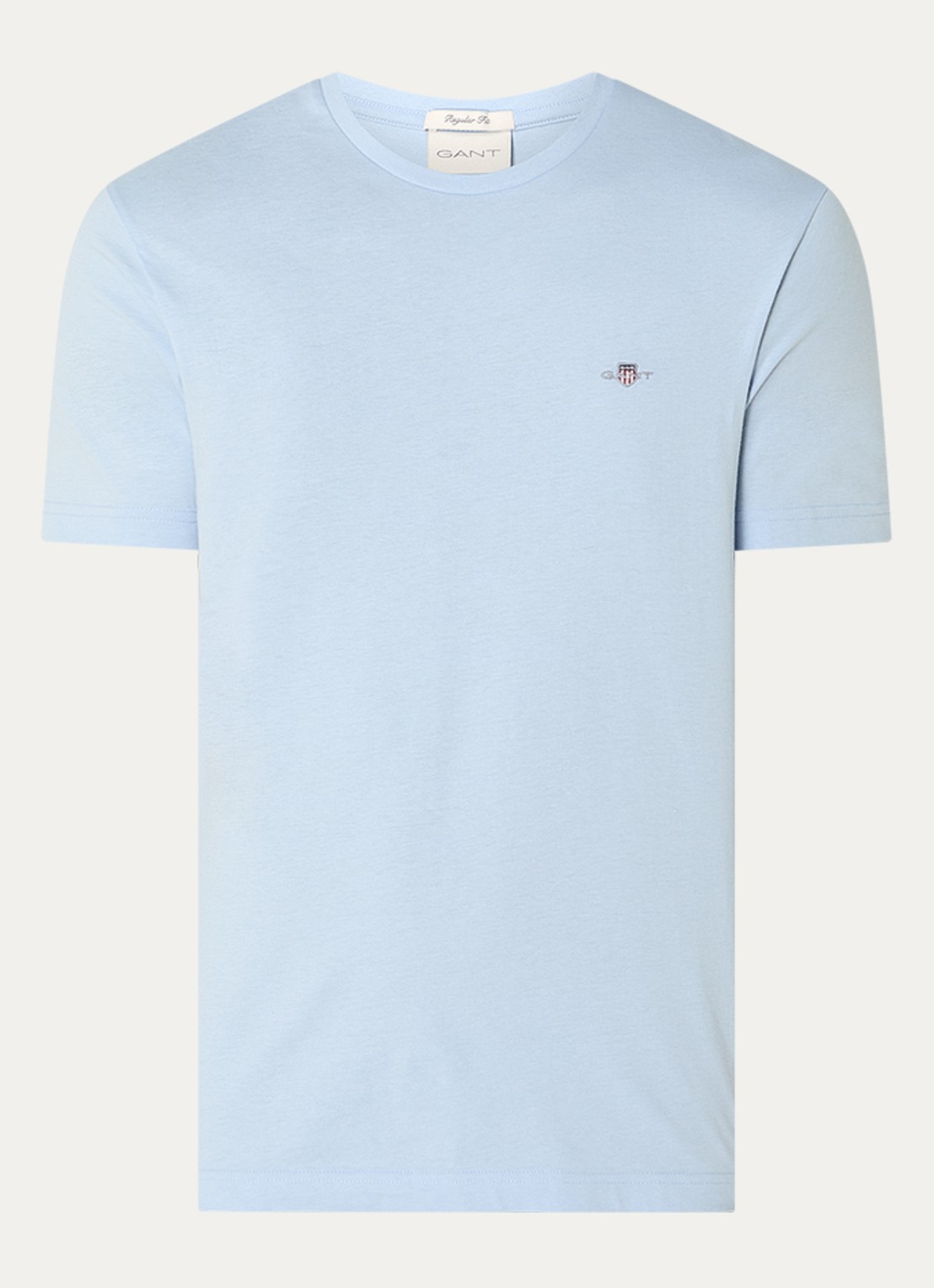 Gant T-shirt met logoborduring - voorkant 3 lichtblauw