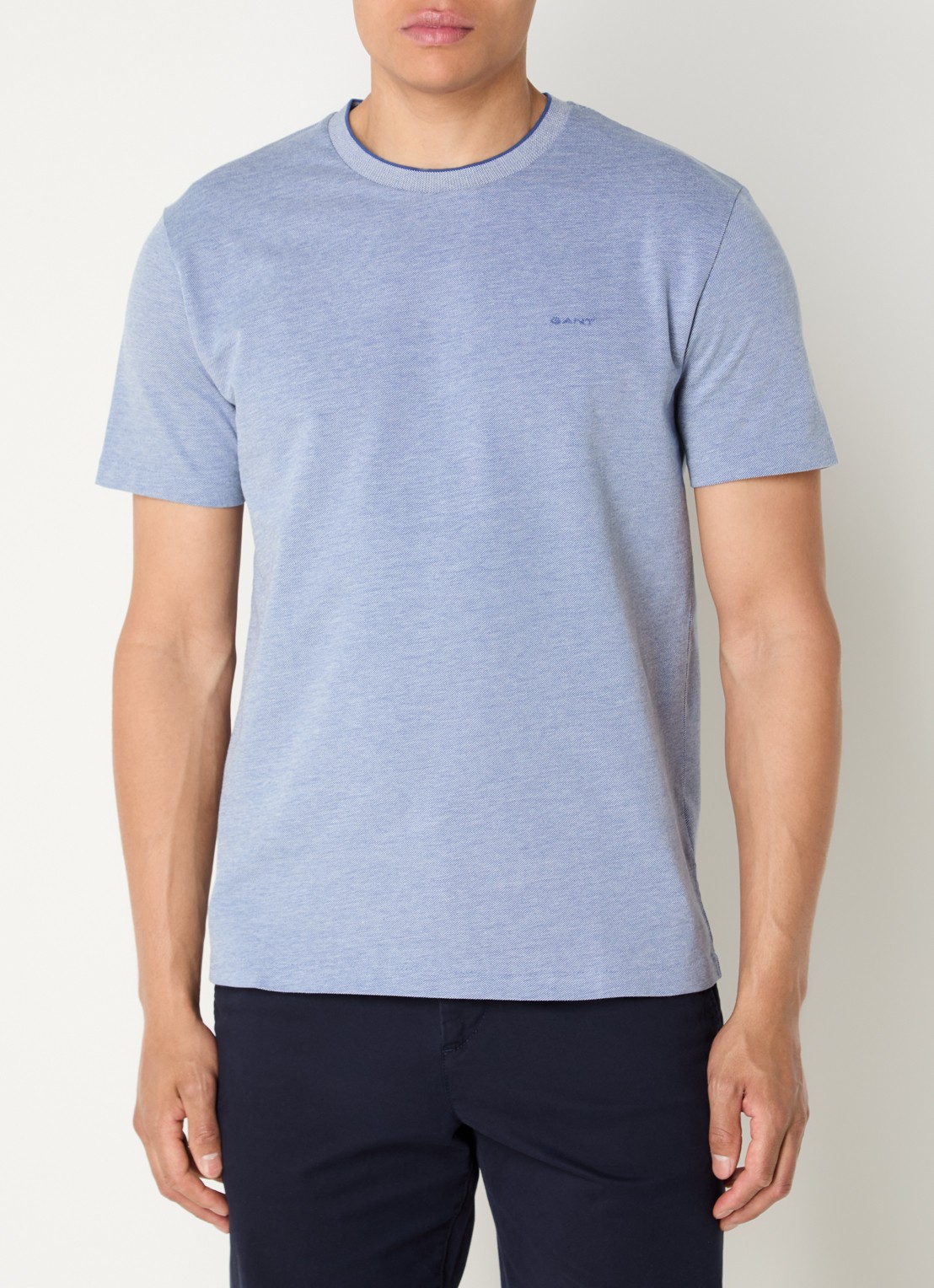 Gant T-shirt met structuur - detail 4 royalblauw