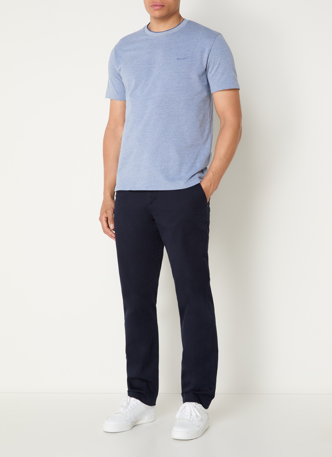 Gant T-shirt met structuur - voorkant 3 royalblauw