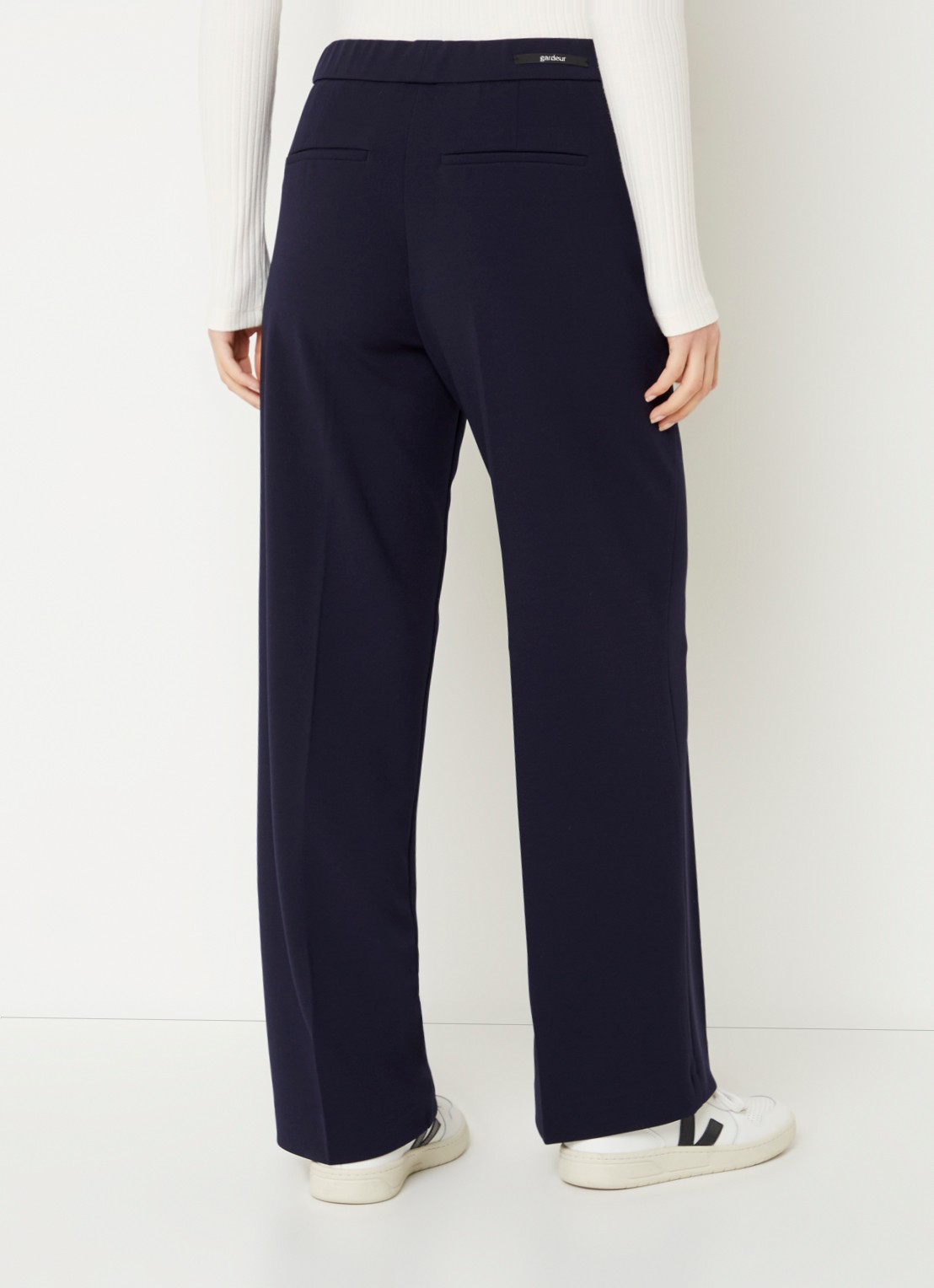 Gardeur Franca mid waist wide fit pantalon met persplooi - achterkant donkerblauw